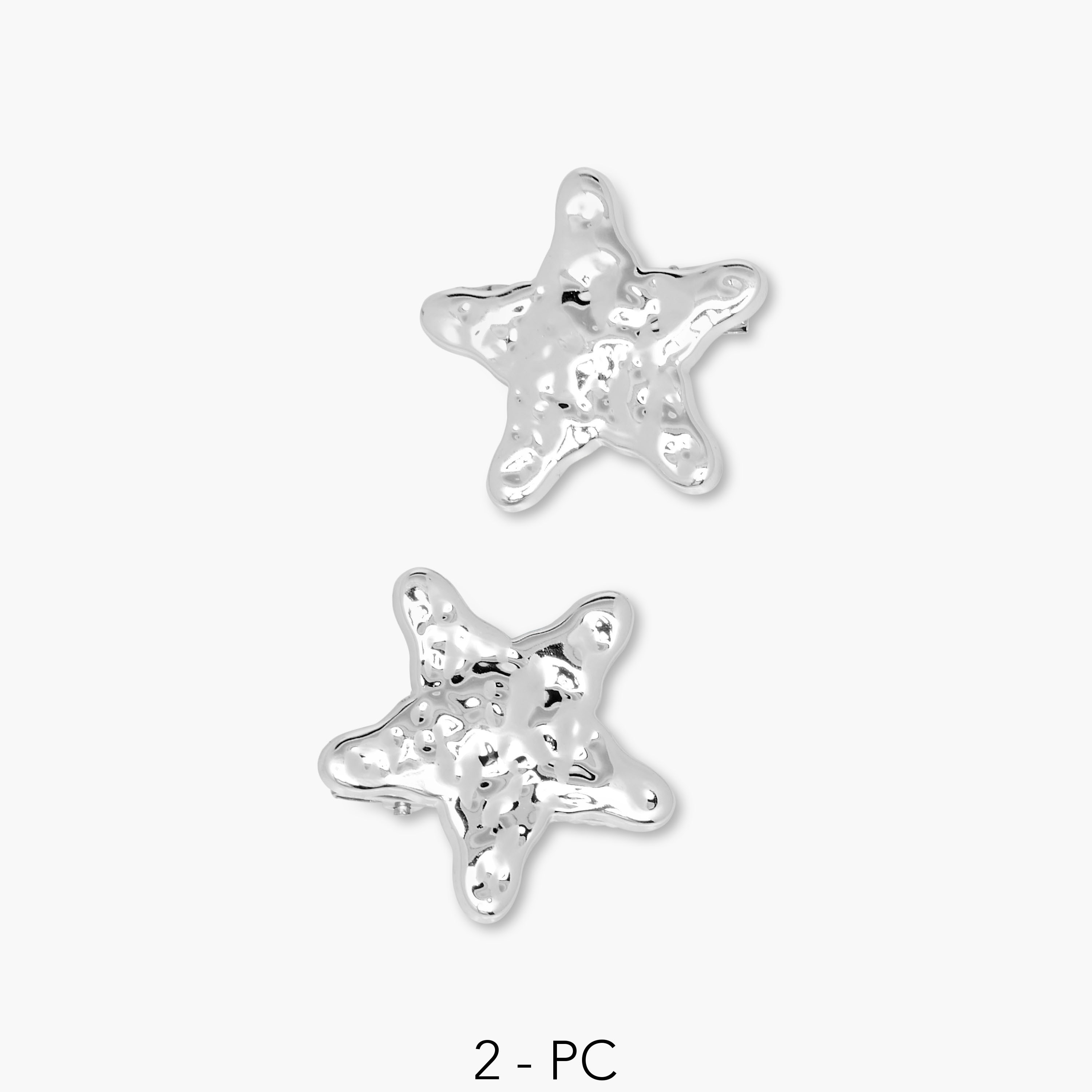 Pack of 2 Star Shape Hair Clips with Hammered Texture-women-hairaccessories-clips-image-1