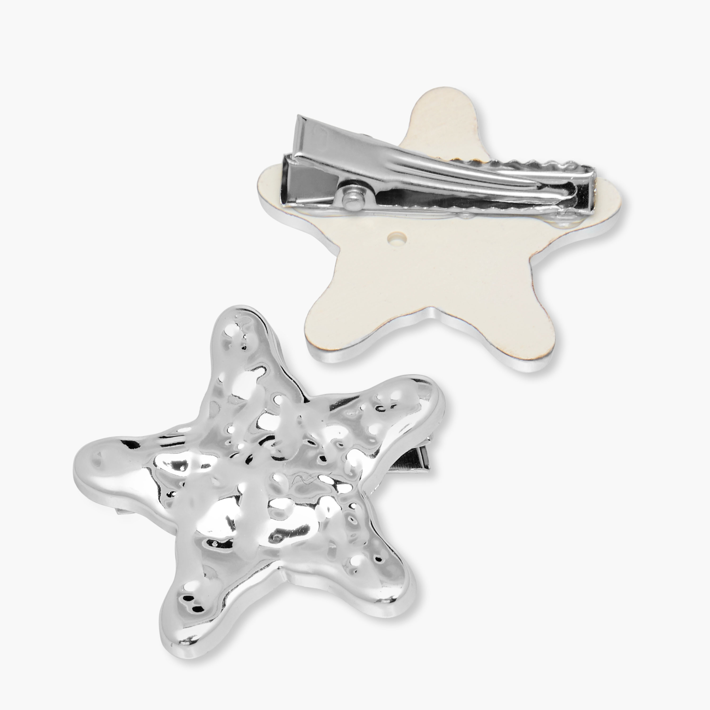 Pack of 2 Star Shape Hair Clips with Hammered Texture-women-hairaccessories-clips-image-4