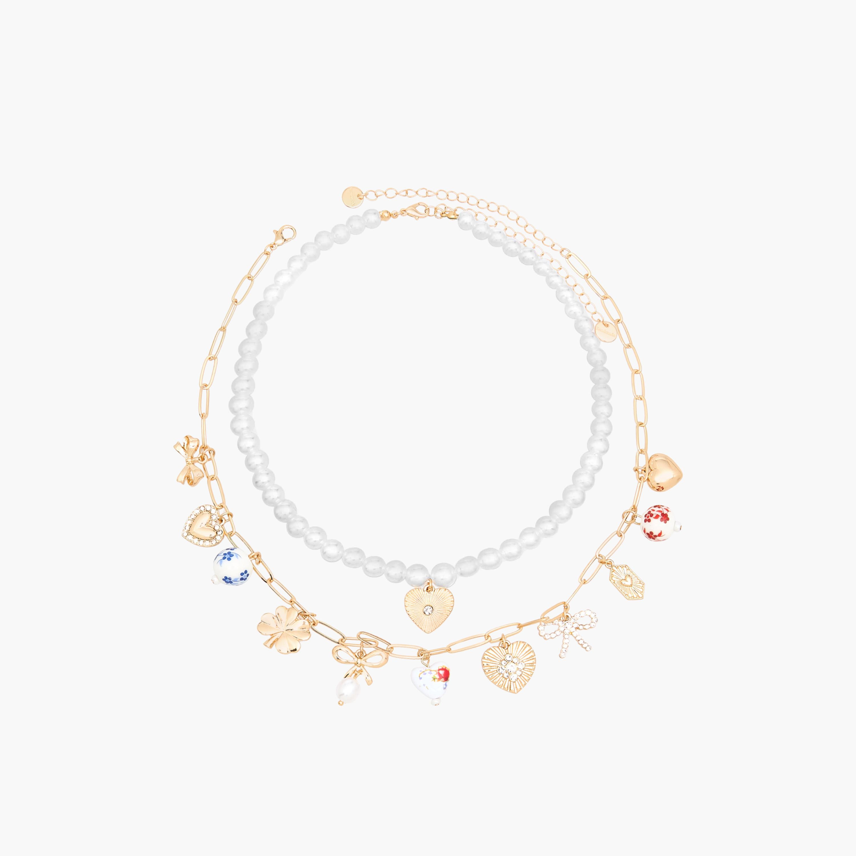 Pearl and Charm Necklace with Lobster Clasp Closure - Set of 2-women-watchesandjewellery-jewellery-necklacesandpendants-image-1