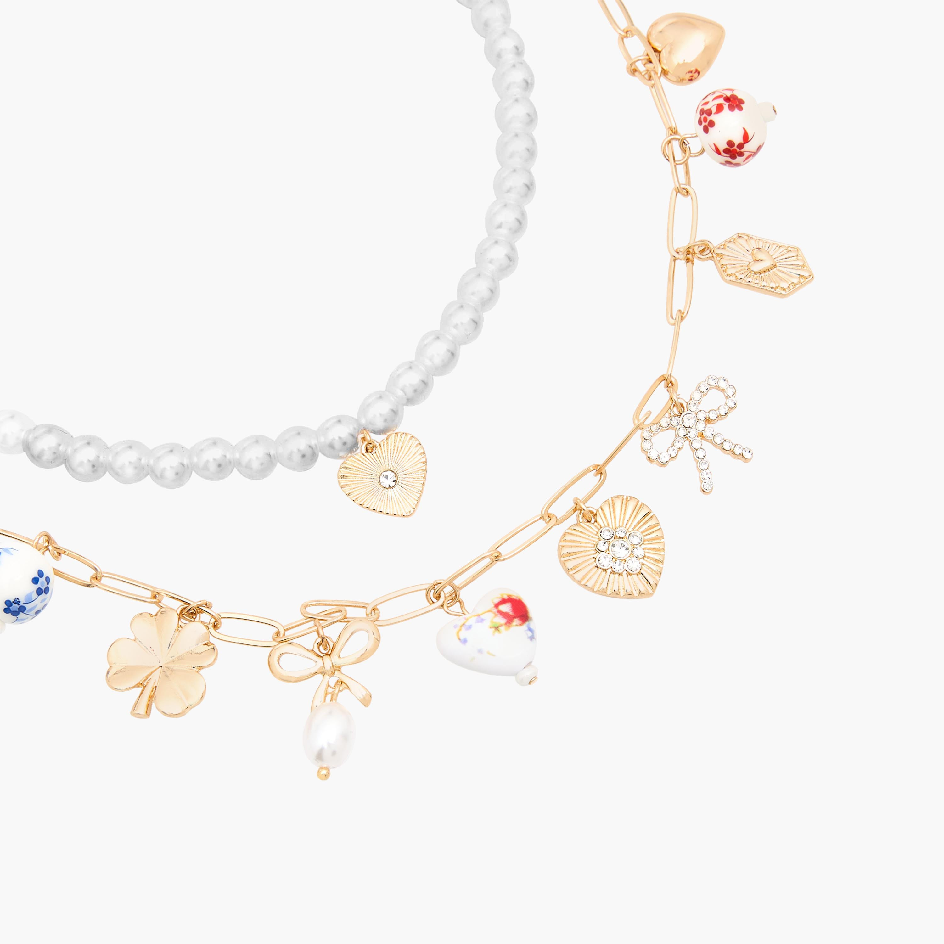 Pearl and Charm Necklace with Lobster Clasp Closure - Set of 2-women-watchesandjewellery-jewellery-necklacesandpendants-image-4
