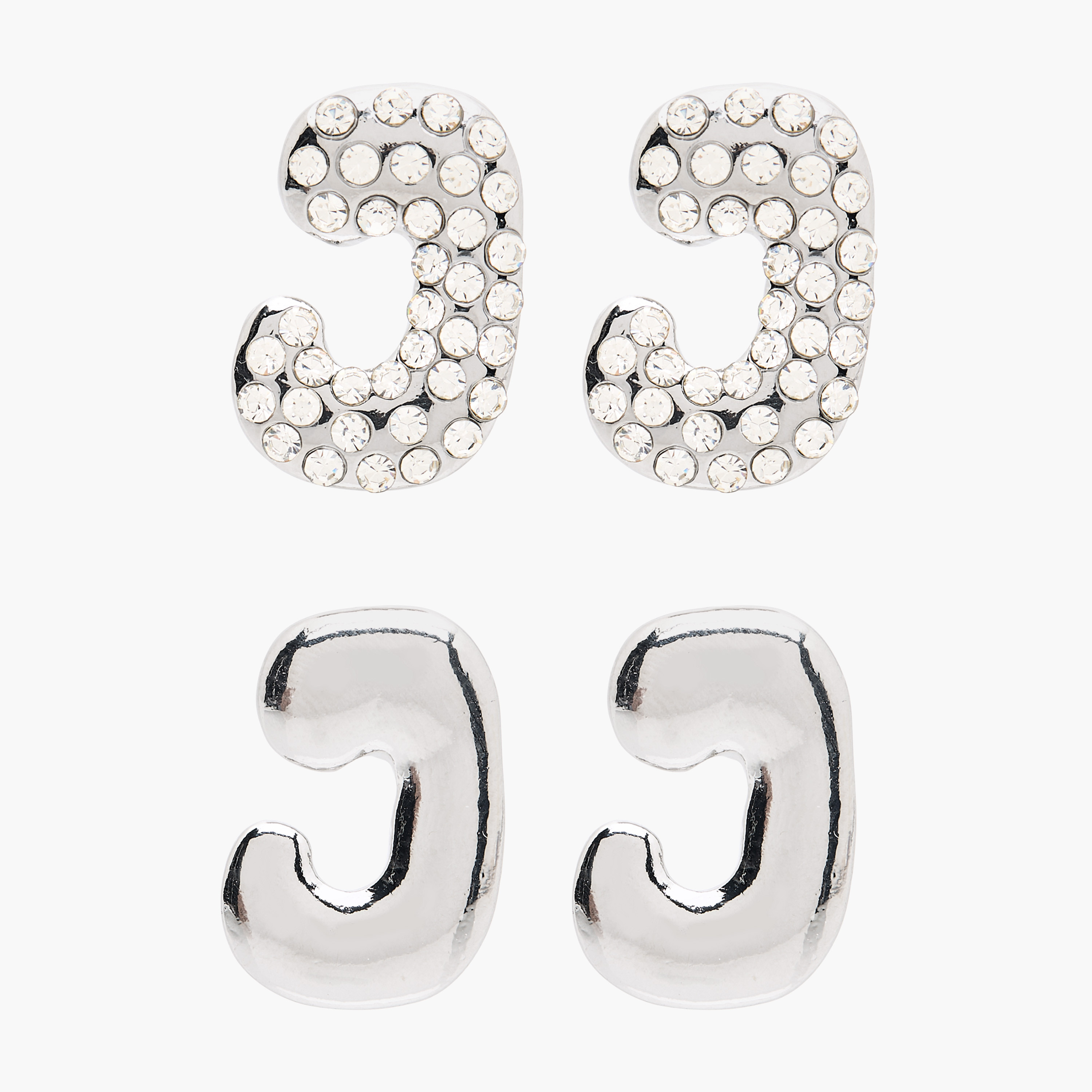 Diamante Embellished C-Shaped Stud Earrings with Pushback Closure - Set of 2-women-watchesandjewellery-jewellery-earrings-image-1