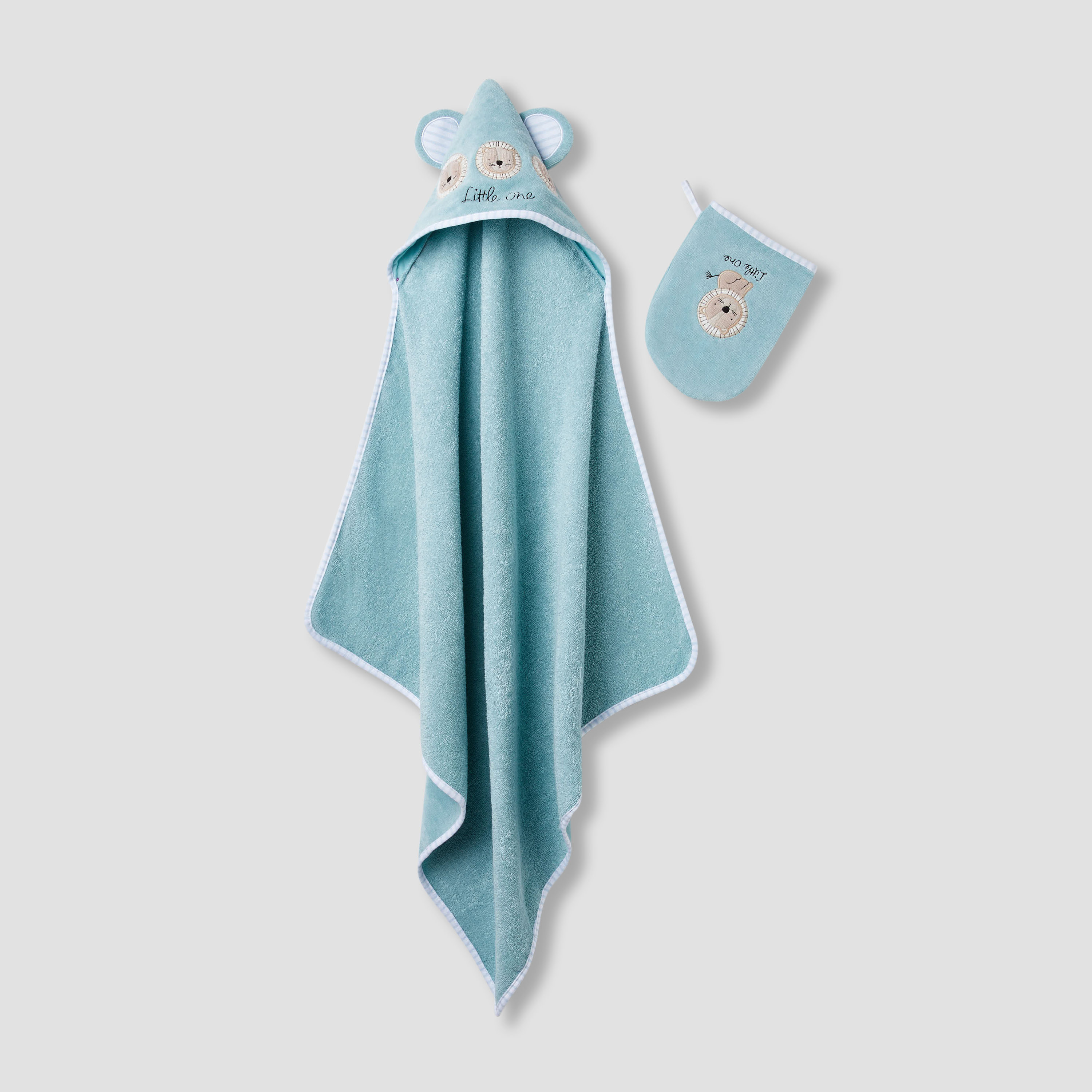 Juniors 75x75 cm Baby Towel and Mitten with Lion Applique Detail-baby-bathandcare-towels-image-1