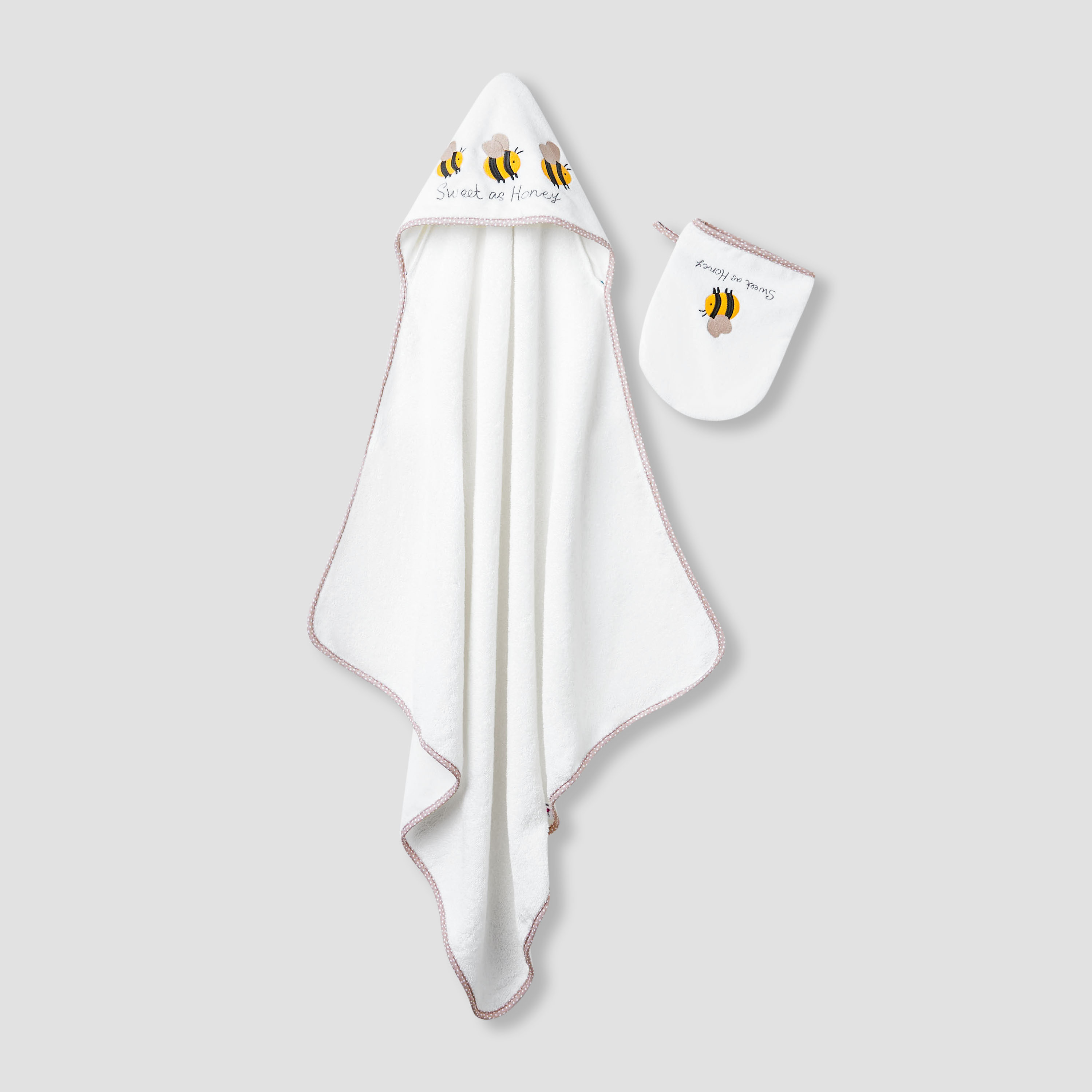 Juniors 75x75 cm Baby Towel and Mitten with Bee Embroidery-baby-bathandcare-towels-image-1