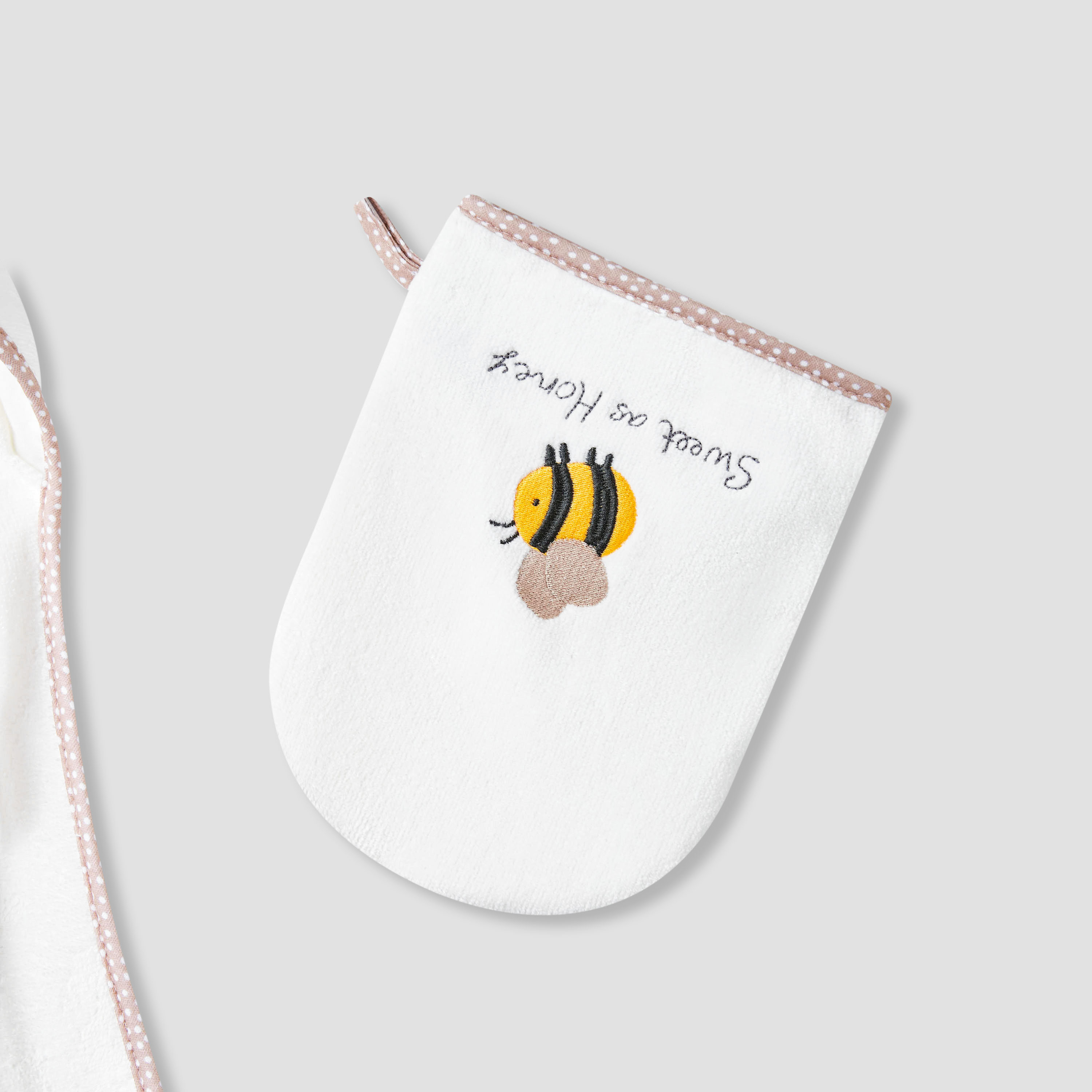 Juniors 75x75 cm Baby Towel and Mitten with Bee Embroidery-baby-bathandcare-towels-image-4