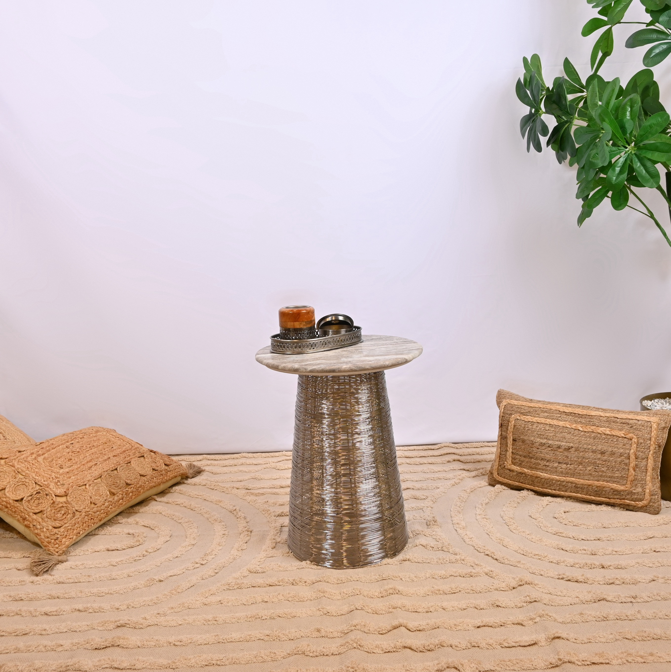 Crafted by Lifestyle Marble Top Accent Table with Pedestal Base - 40x40x50 cms-furniture-livingroom-sideandendtables-image-1