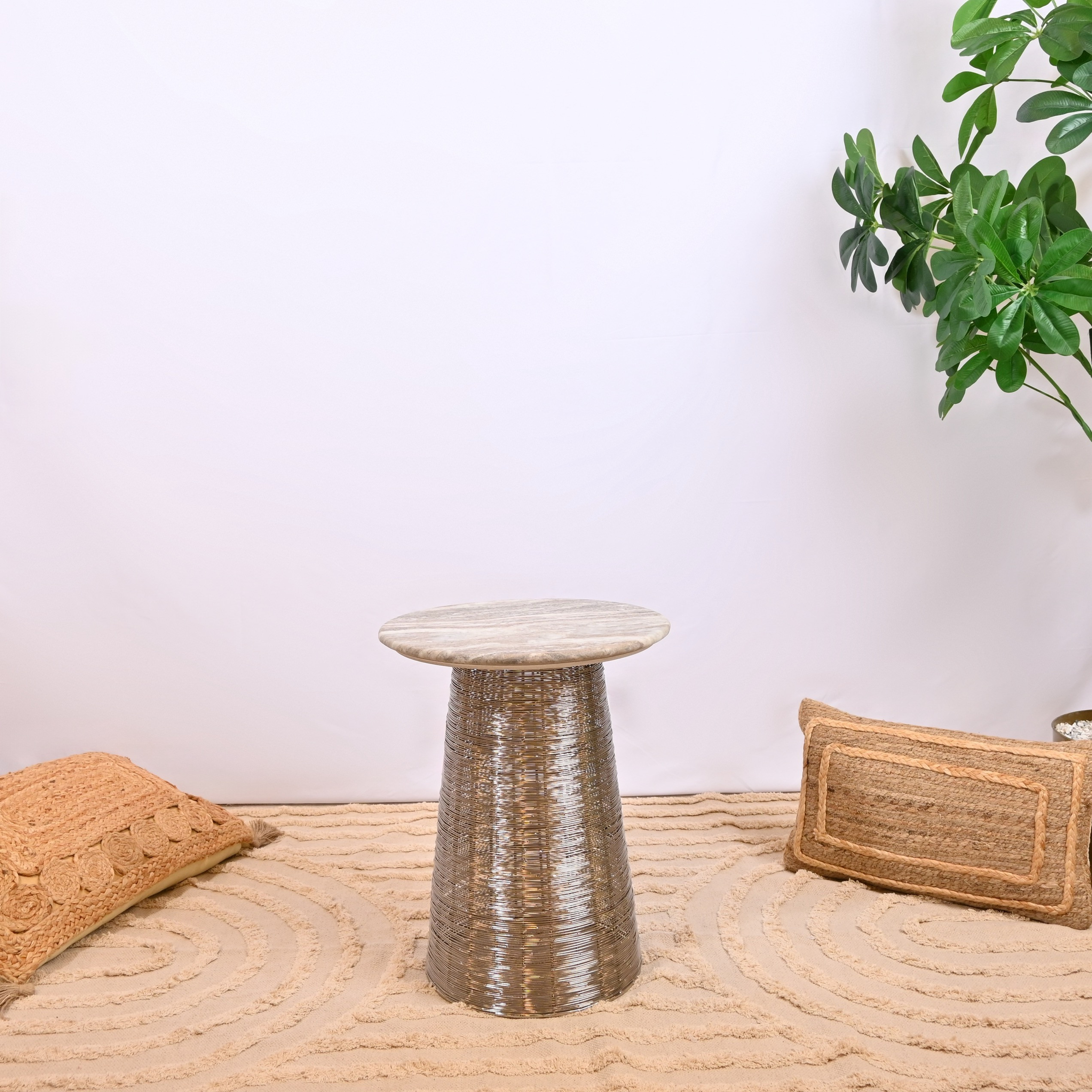 Crafted by Lifestyle Marble Top Accent Table with Pedestal Base - 40x40x50 cms-furniture-livingroom-sideandendtables-image-2