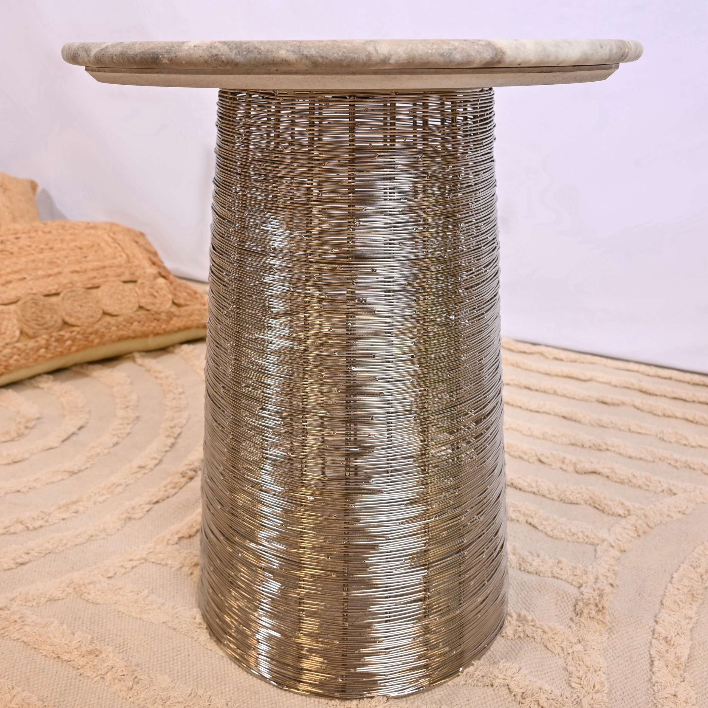 Crafted by Lifestyle Marble Top Accent Table with Pedestal Base - 40x40x50 cms-furniture-livingroom-sideandendtables-image-3