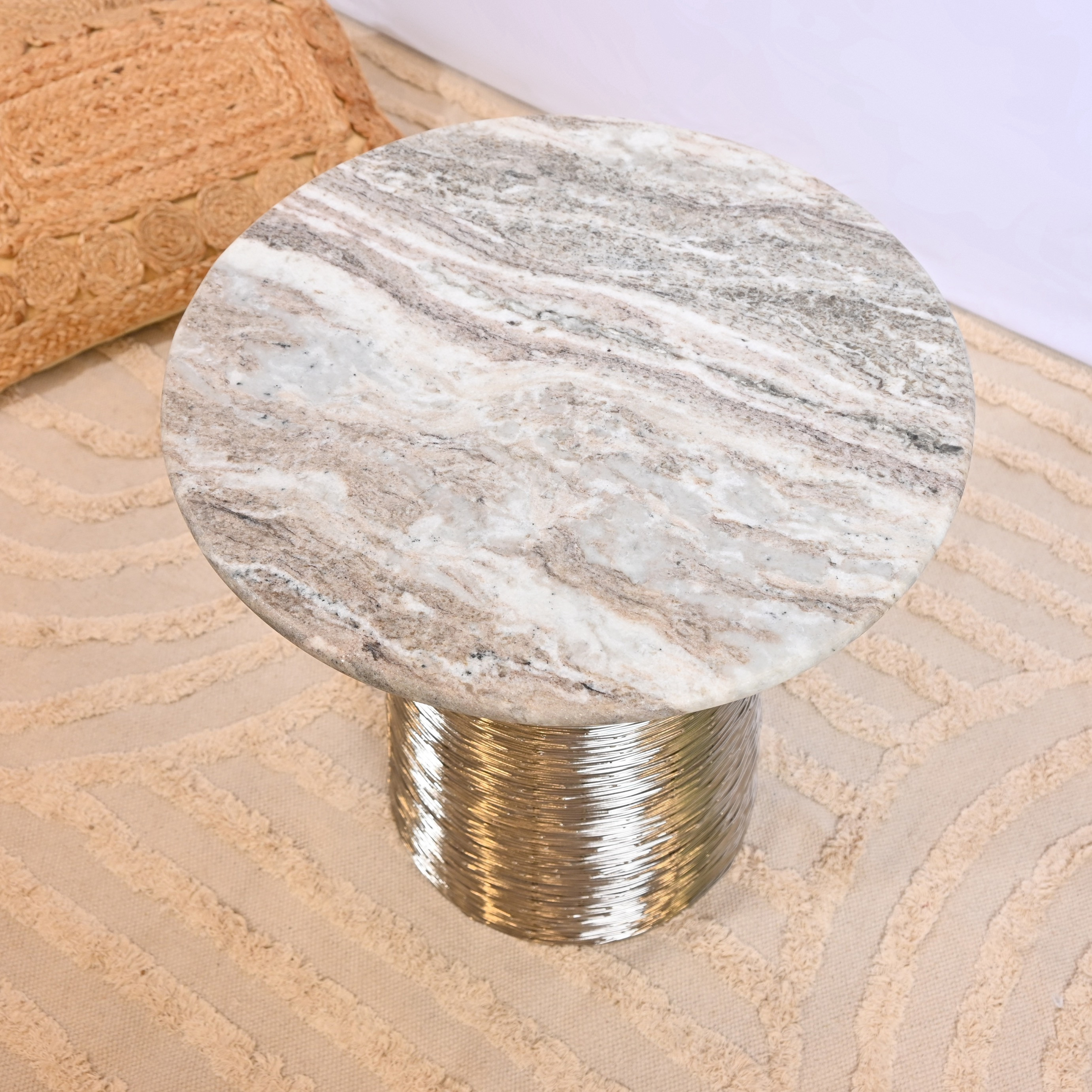 Crafted by Lifestyle Marble Top Accent Table with Pedestal Base - 40x40x50 cms-furniture-livingroom-sideandendtables-image-4