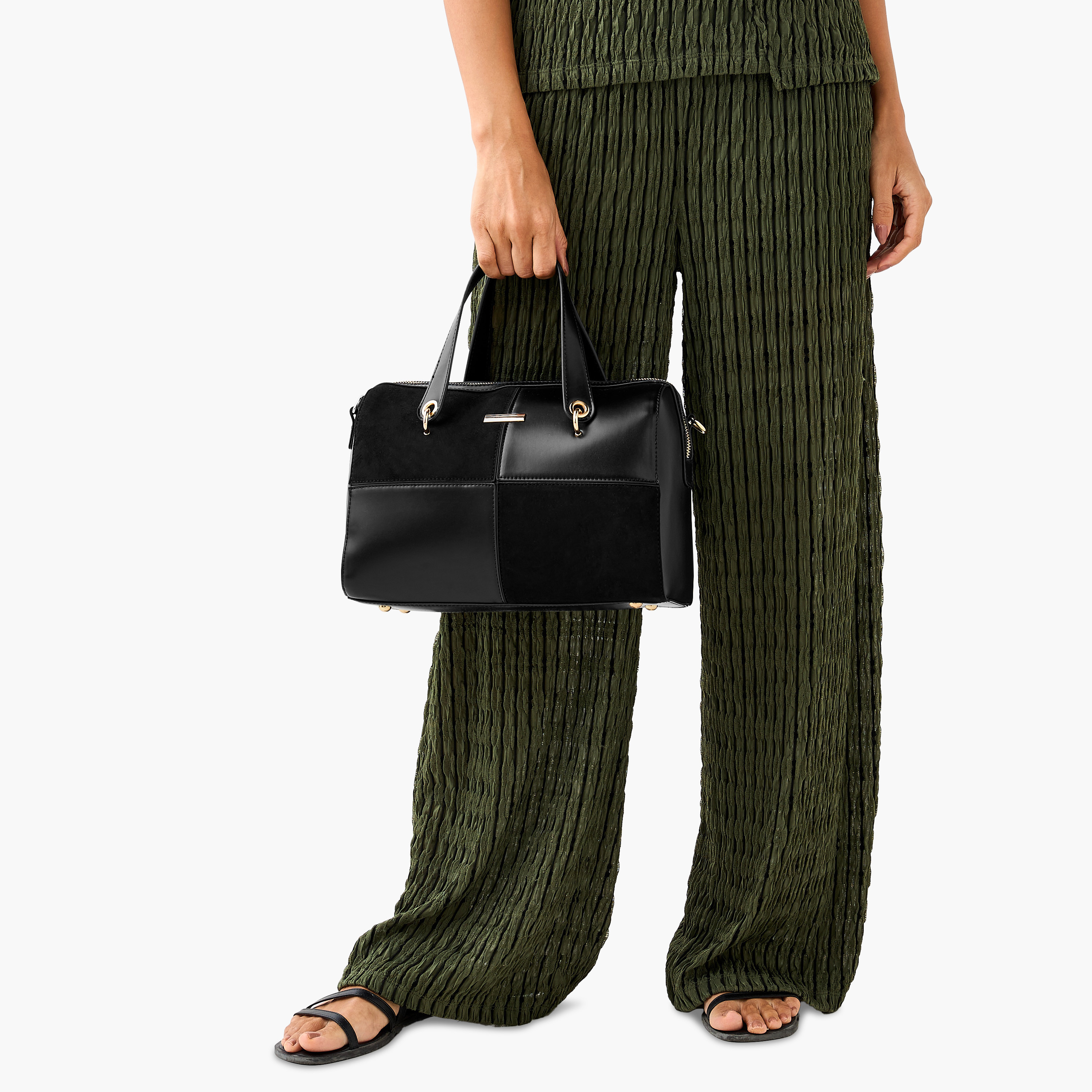 Sasha Panelled Tote Bag with Detachable Strap and Zip Closure-women-bagsandwallets-handbags-image-8
