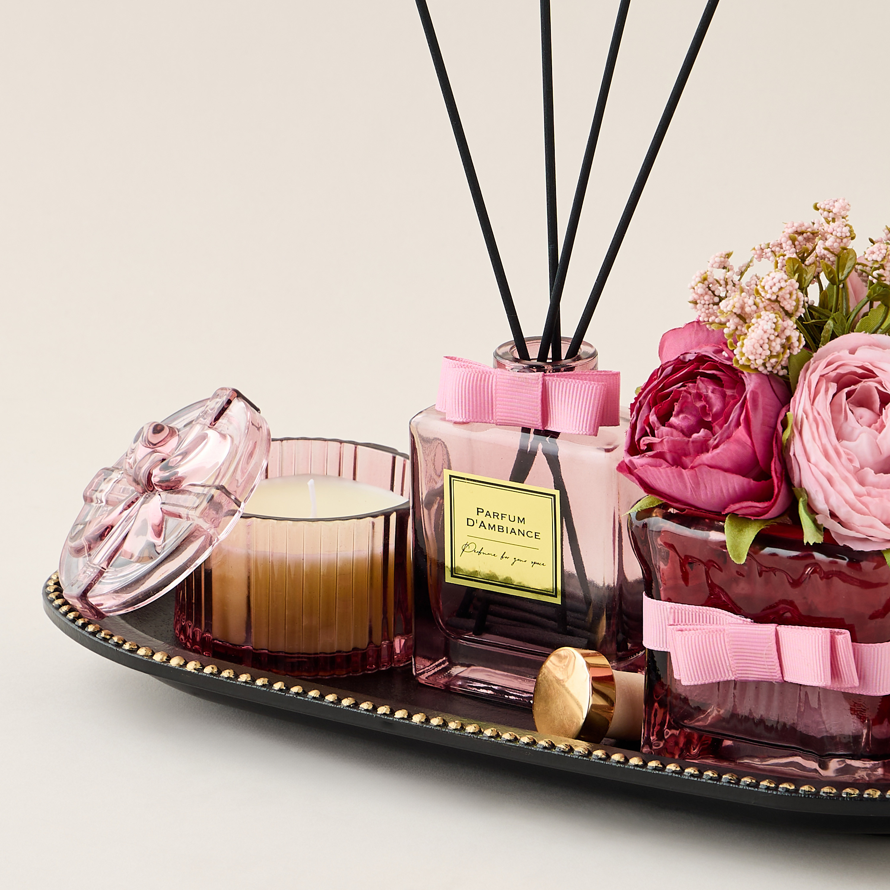 طقم هدية موزع عطور بالأعواد برائحة الورد مع صينية-household-homefragrance-fragrancegiftset-image-3