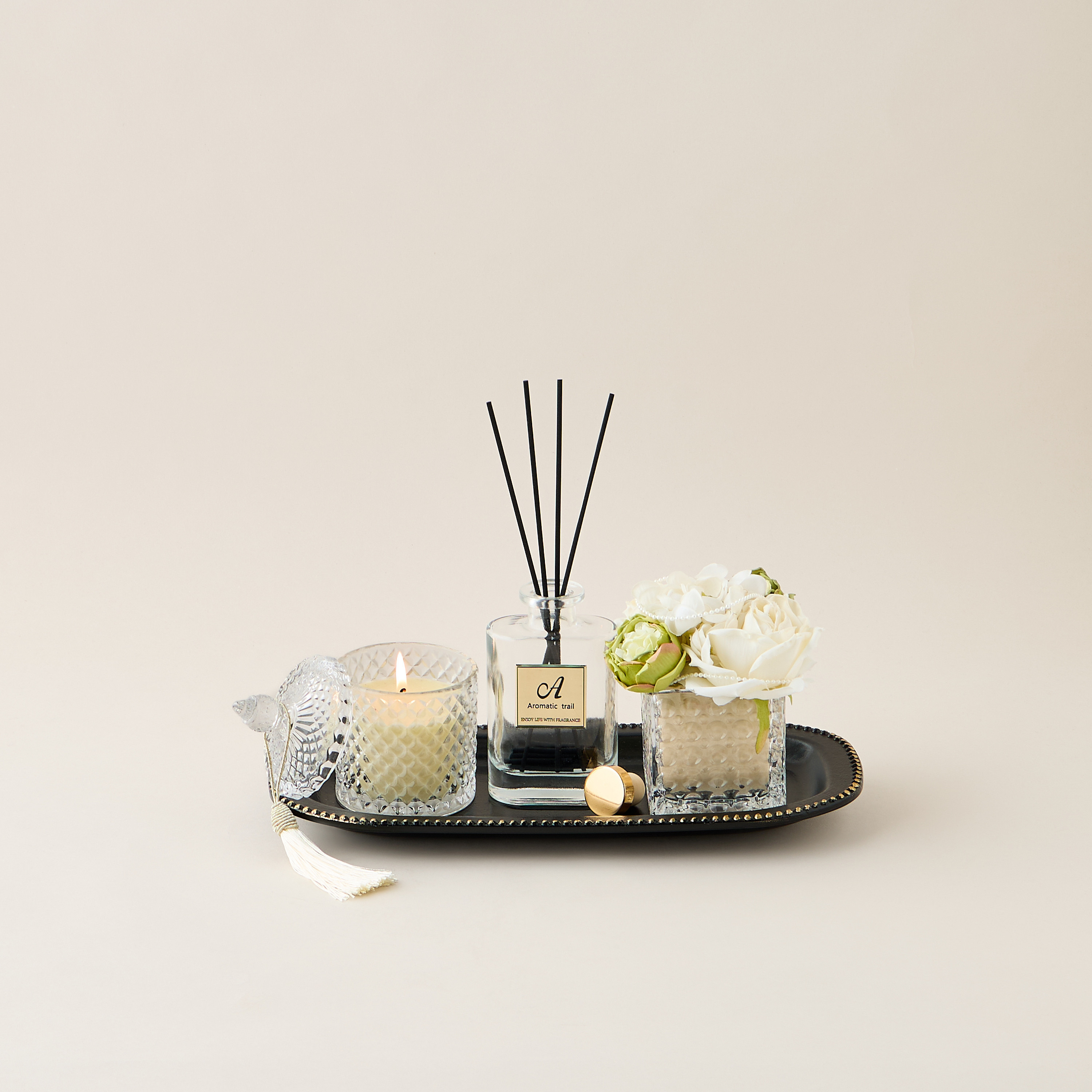 Rose Reed Diffuser Gift Set with Tray-household-homefragrance-fragrancegiftset-image-1