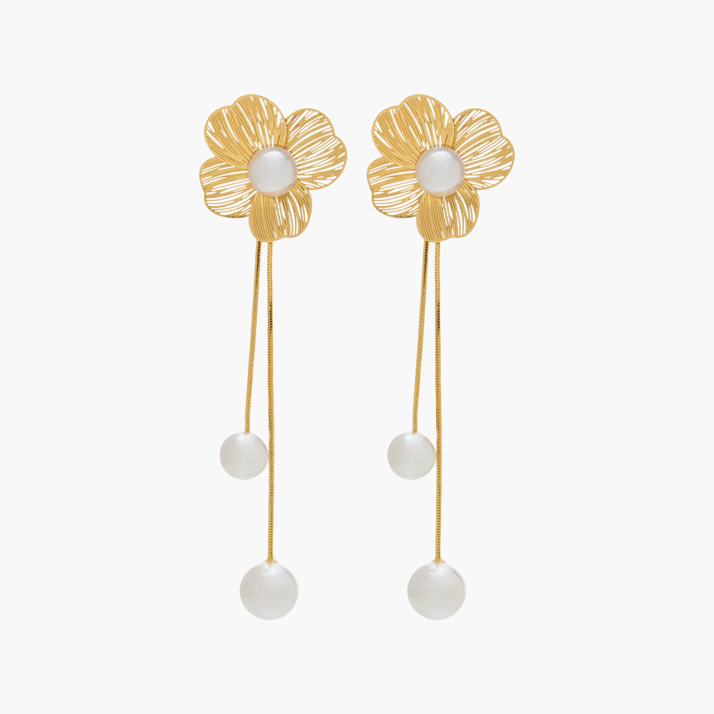 Floral Pearl Dangler Earrings with Pushback Closure-women-watchesandjewellery-jewellery-earrings-image-1