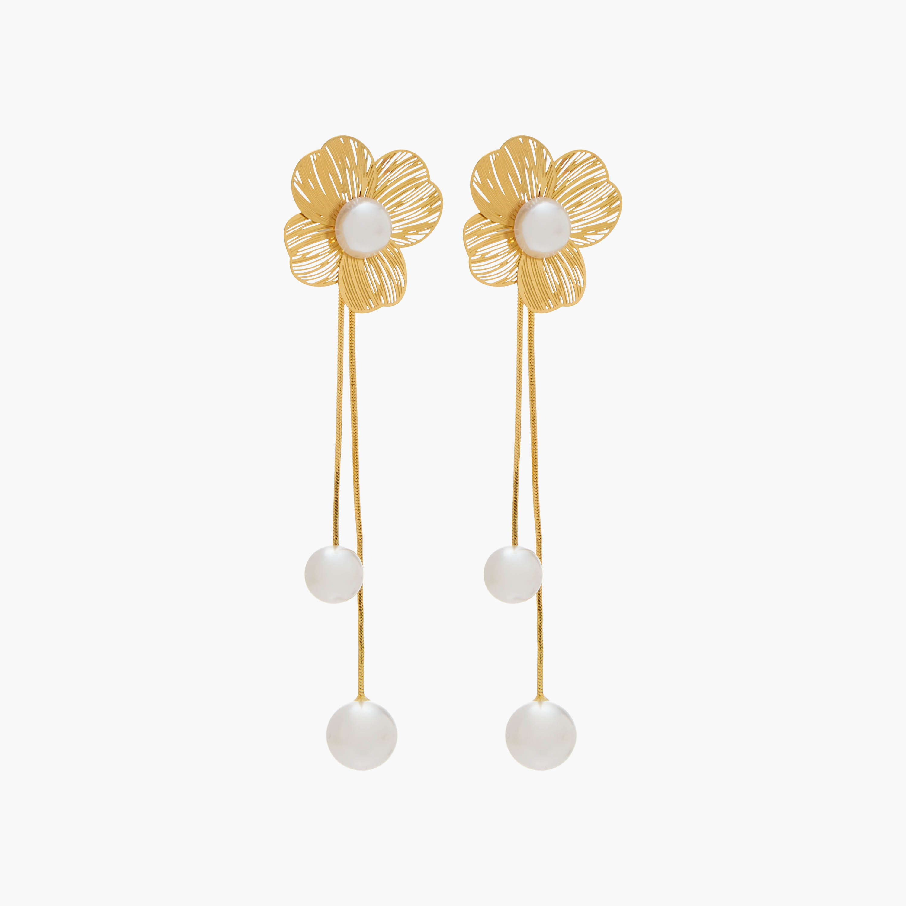 Floral Pearl Dangler Earrings with Pushback Closure-women-watchesandjewellery-jewellery-earrings-image-2