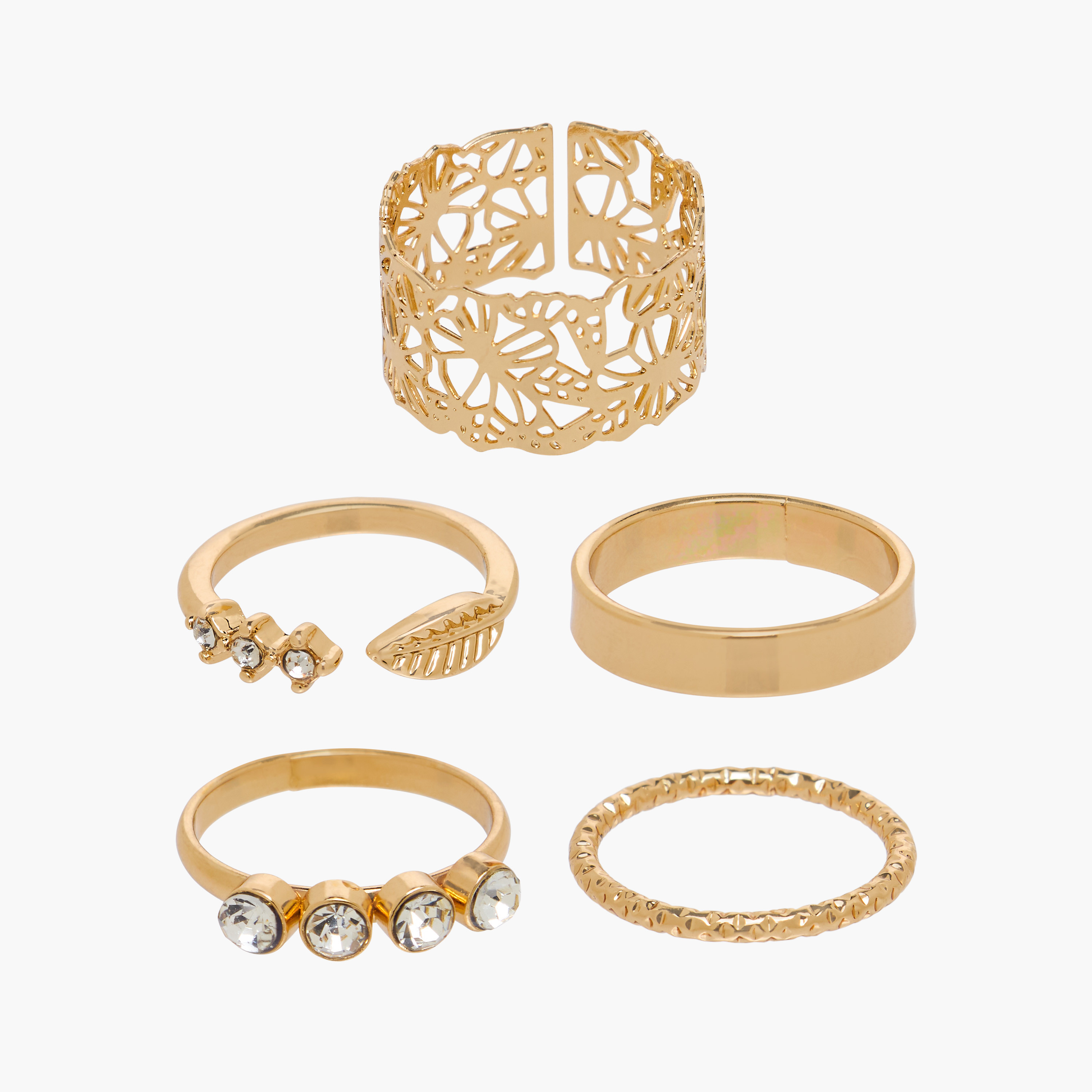 Stackable Gold Tone Metal Ring - Set of 5-women-watchesandjewellery-jewellery-rings-image-1