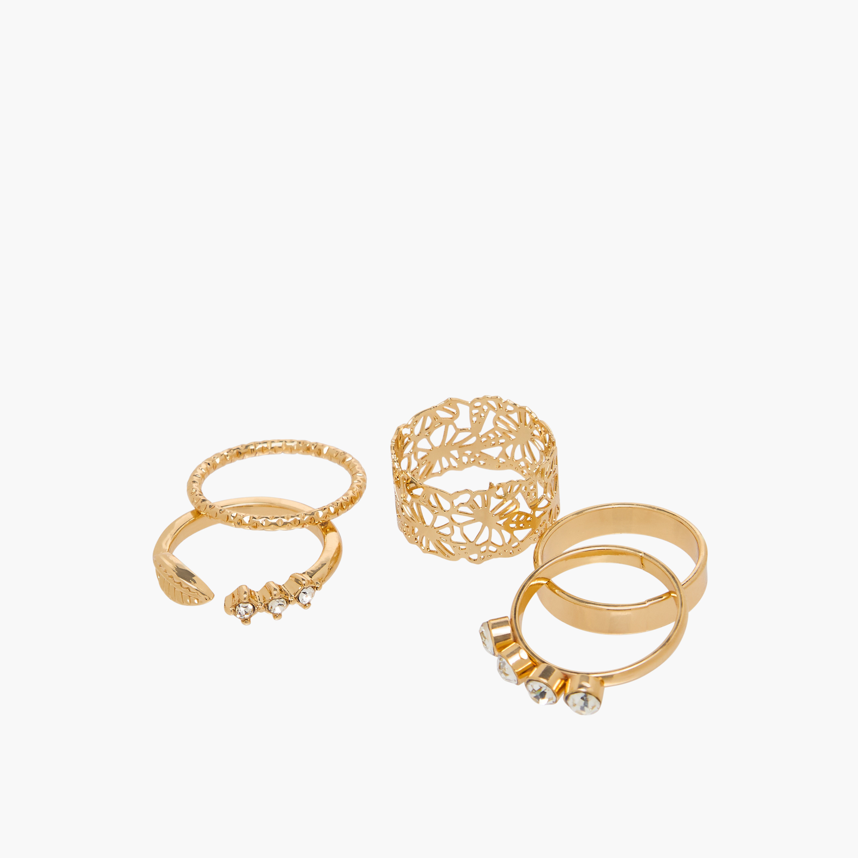 Stackable Gold Tone Metal Ring - Set of 5-women-watchesandjewellery-jewellery-rings-image-7