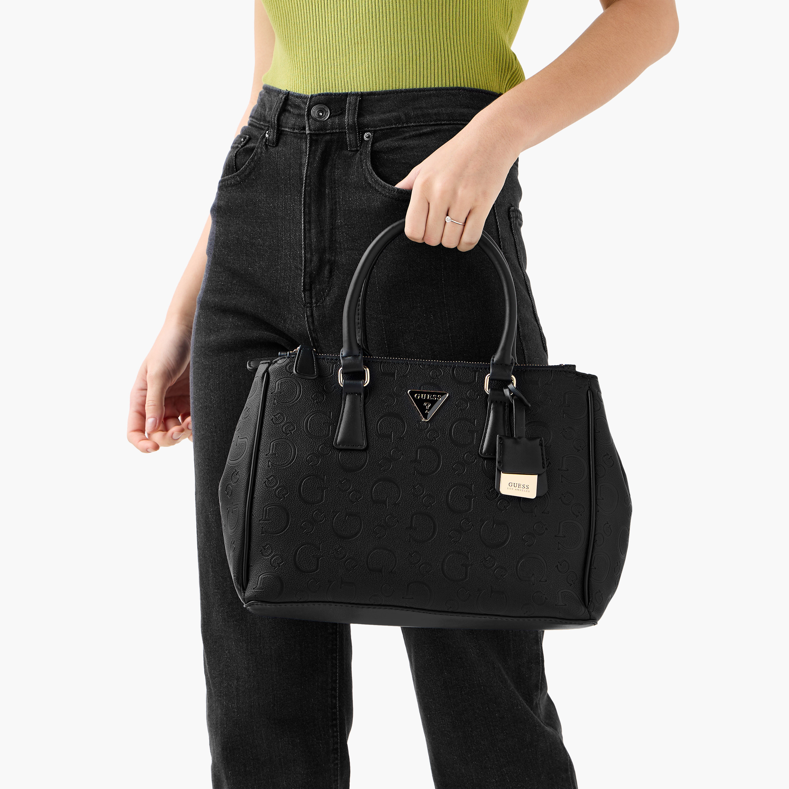 Guess Monogram Embossed Tote Bag with Detachable Strap and Zip Closure-women-bagsandwallets-handbags-image-8