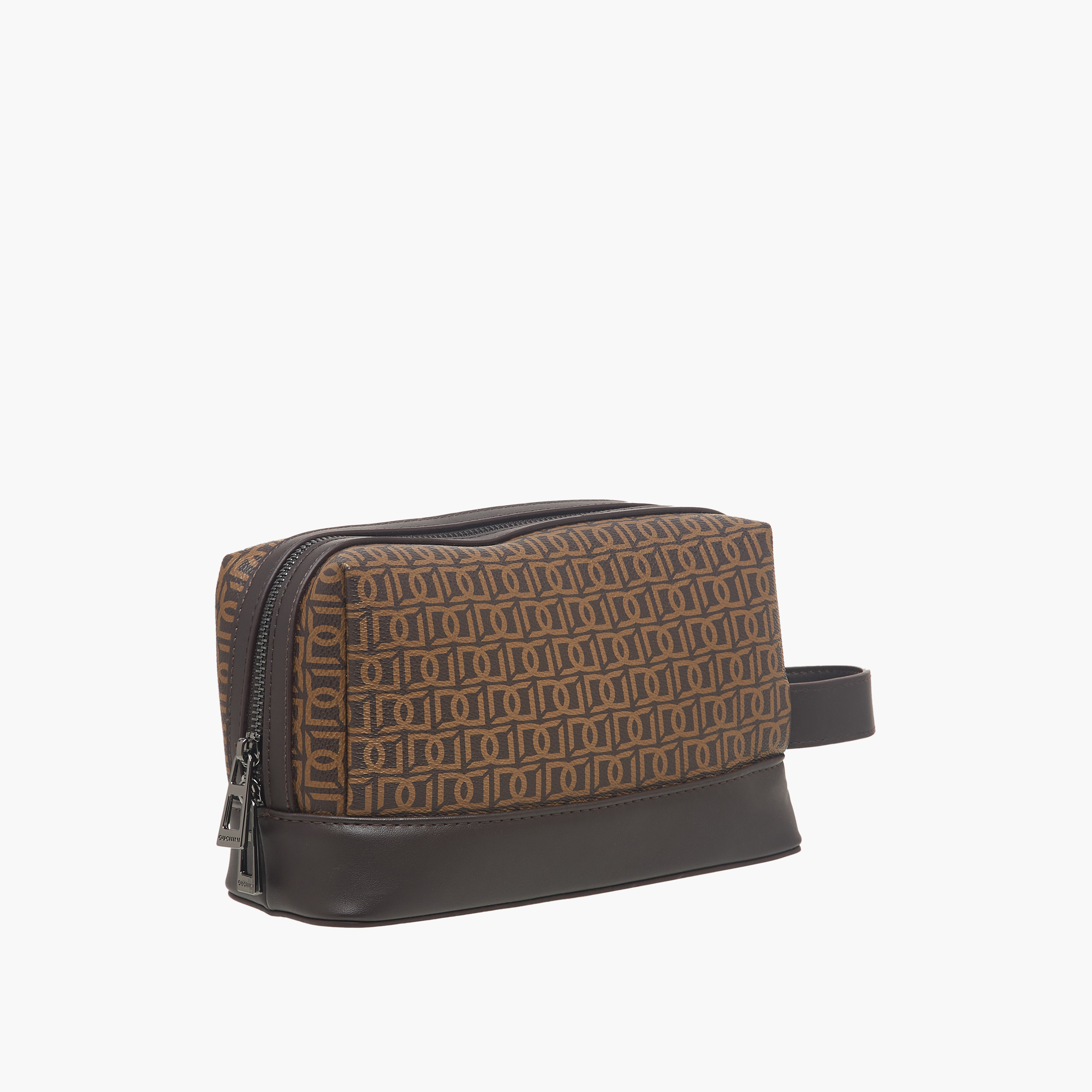 Duchini Monogram Print Pouch with Wrist Handle and Zip Closure-men-bags-image-2
