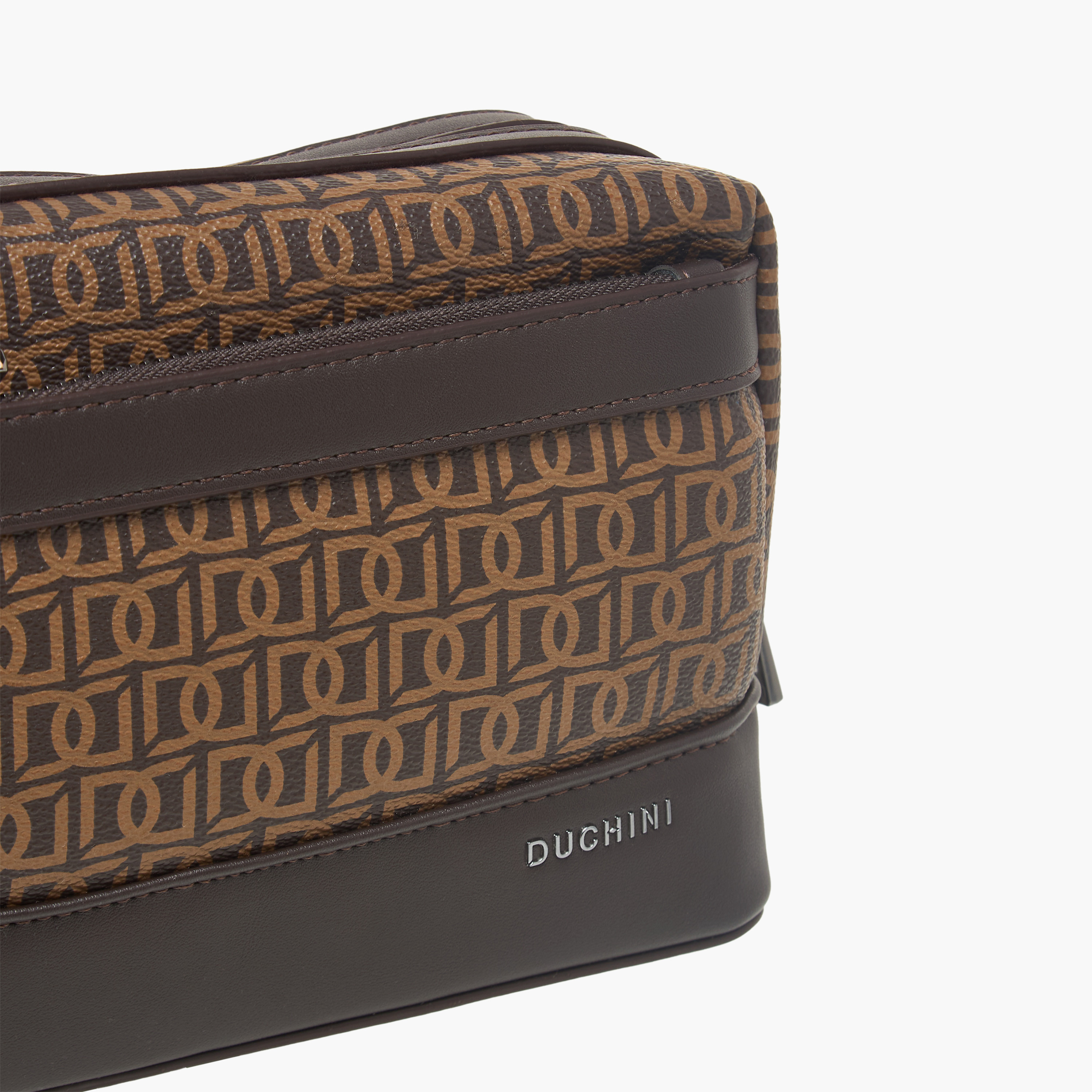 Duchini Monogram Print Pouch with Wrist Handle and Zip Closure-men-bags-image-4