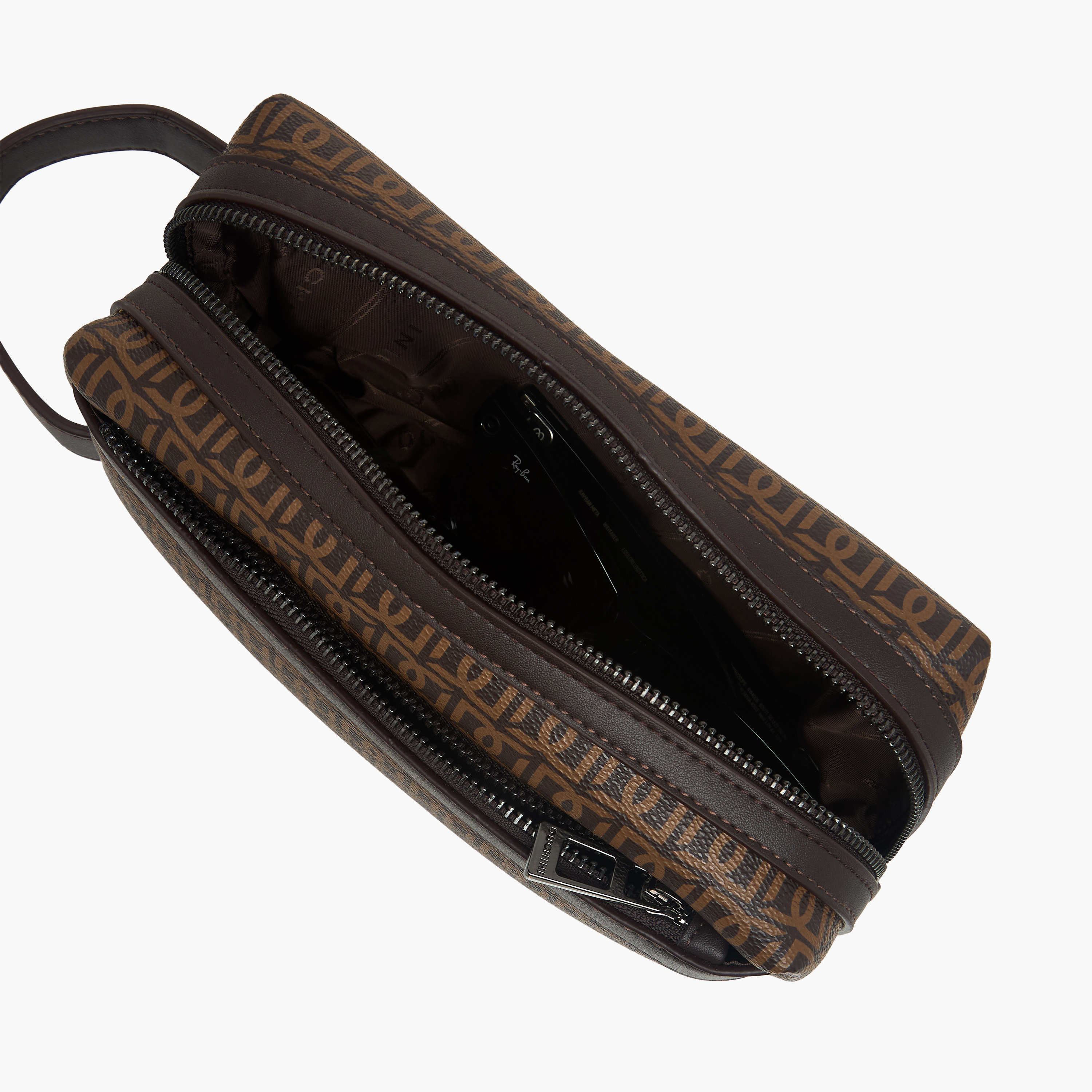 Duchini Monogram Print Pouch with Wrist Handle and Zip Closure-men-bags-image-6