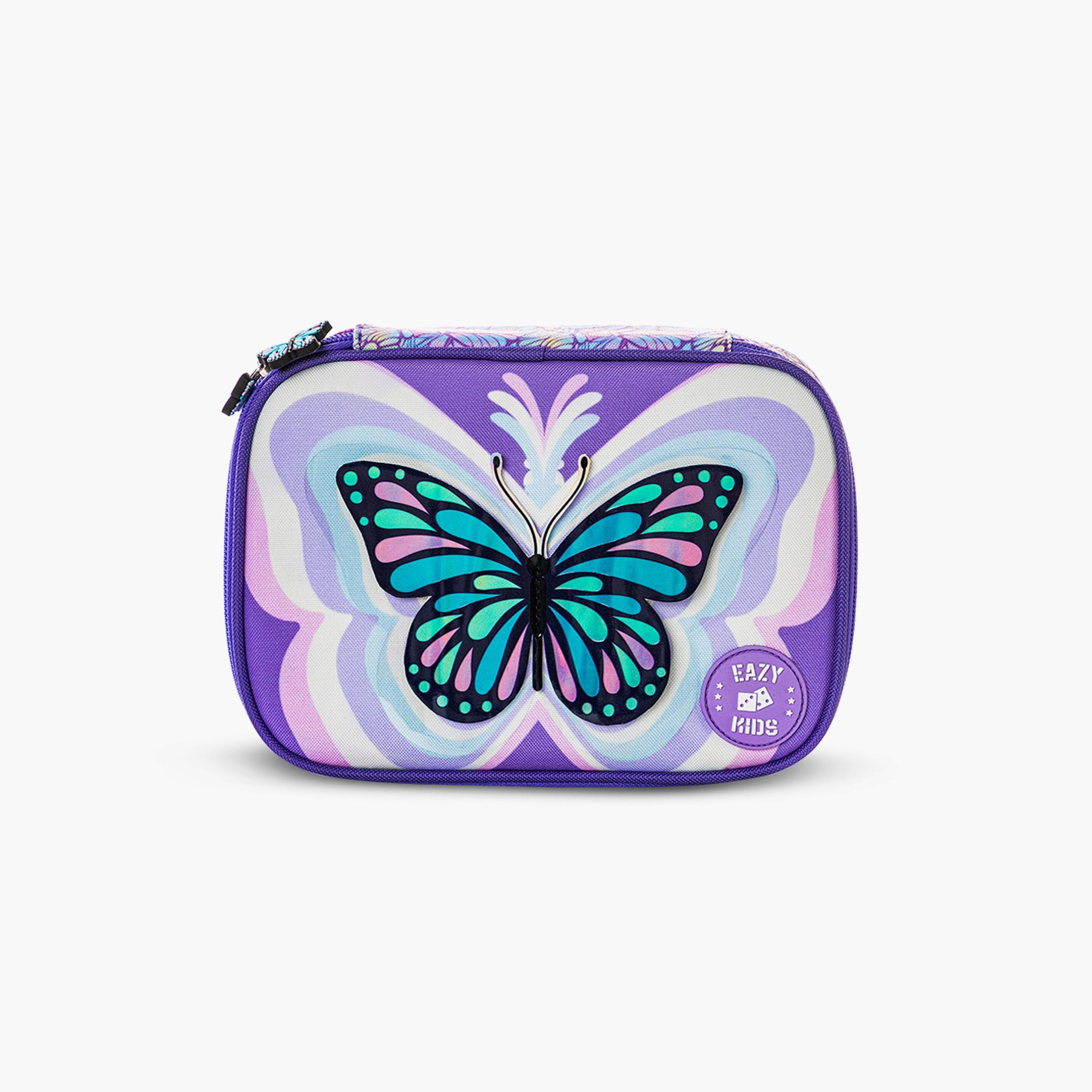 Eazy Kids Printed Backpack with Lunch Bag & Pencil Case - 3D Butterfly Purple - 18 Inch-school-bagsandbackpacks-sets-image-10