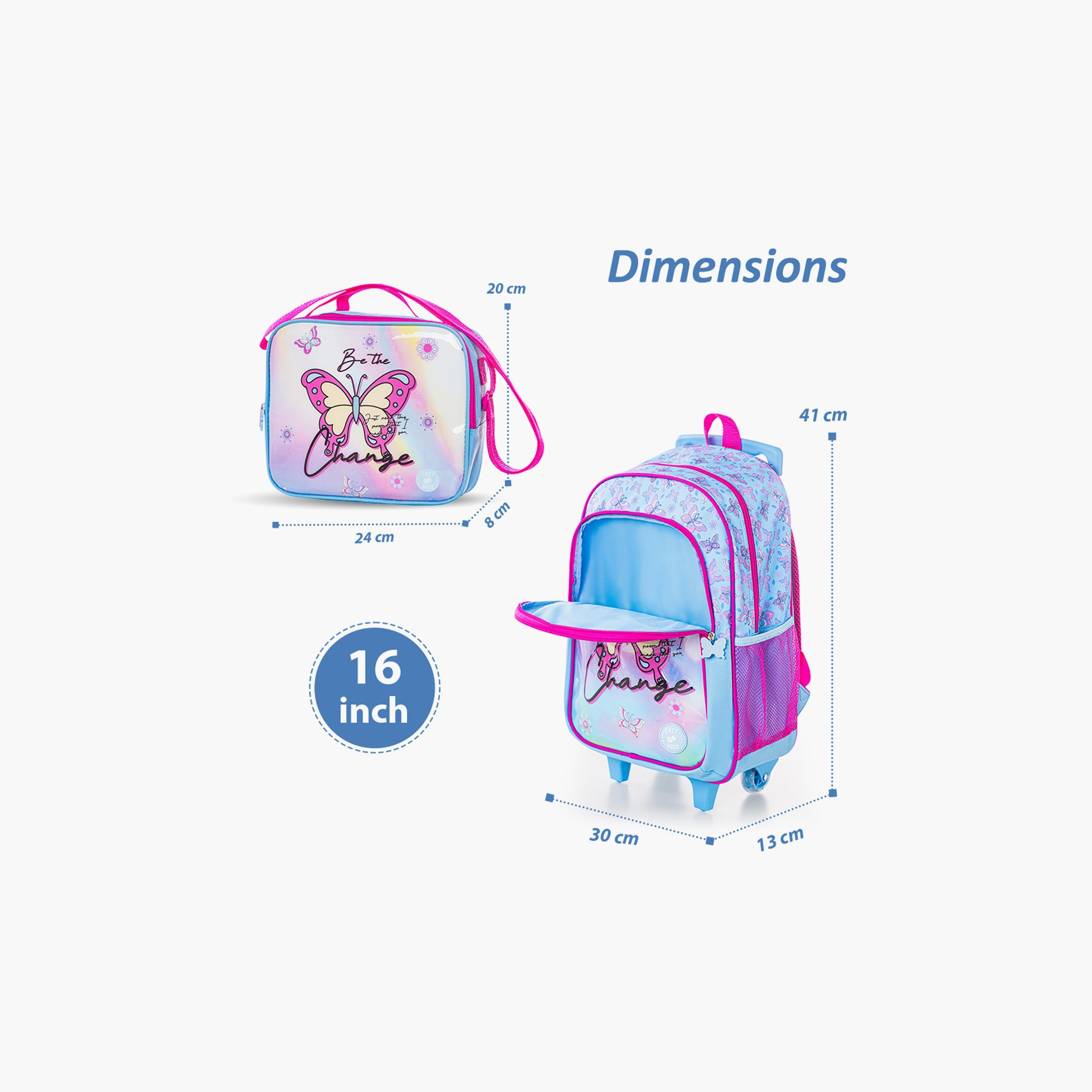 Eazy Kids 5-Piece Printed Trolley School Bag - Butterfly - 16 Inch-school-bagsandbackpacks-trolleybags-image-4