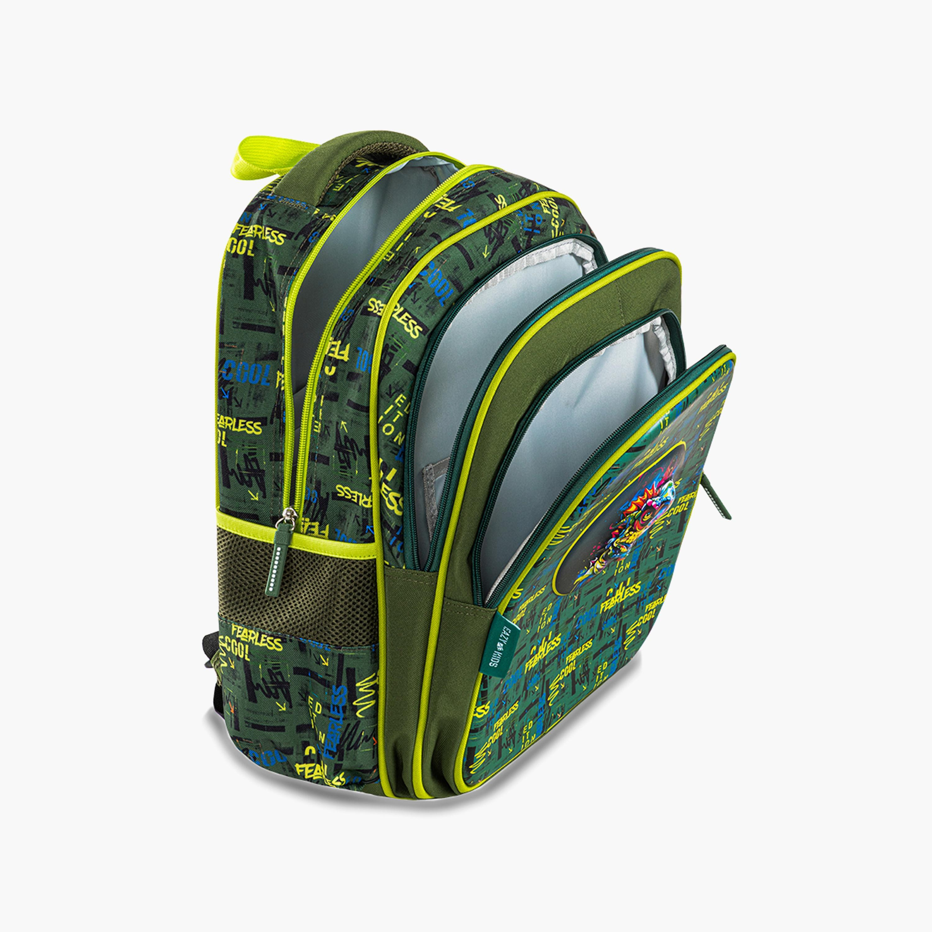 Eazy Kids Printed School Bag with Pencil Case - Dino - Green - 16 Inch-school-bagsandbackpacks-sets-image-9