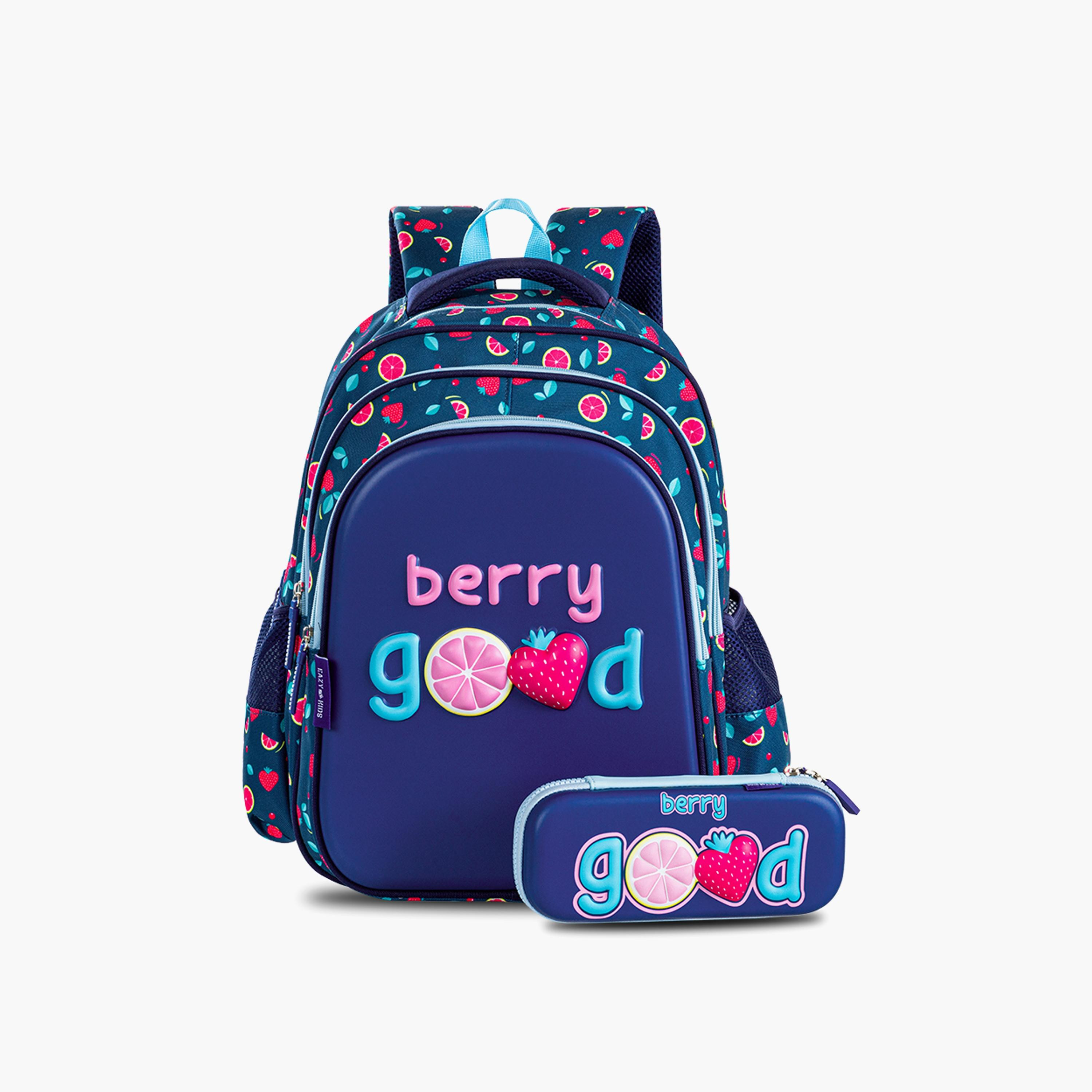 Eazy Kids Printed School Bag with Pencil Case - Berry Good - Blue - 16 Inch-school-bagsandbackpacks-sets-image-1