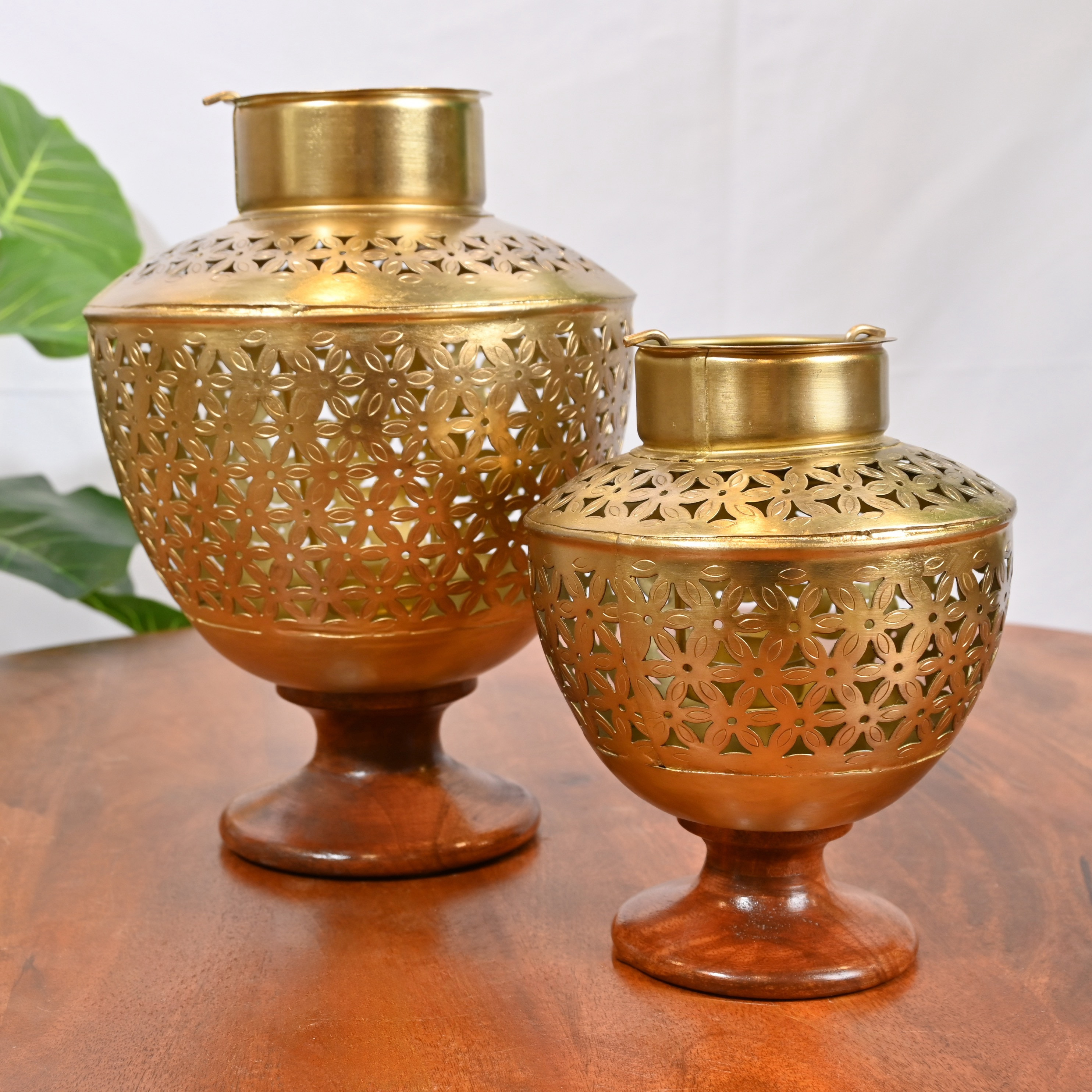 Crafted by Lifestyle Cutwork Detail Candleholder with Wooden Base - 21 cms-household-decor-candleholdersandlanterns-image-3