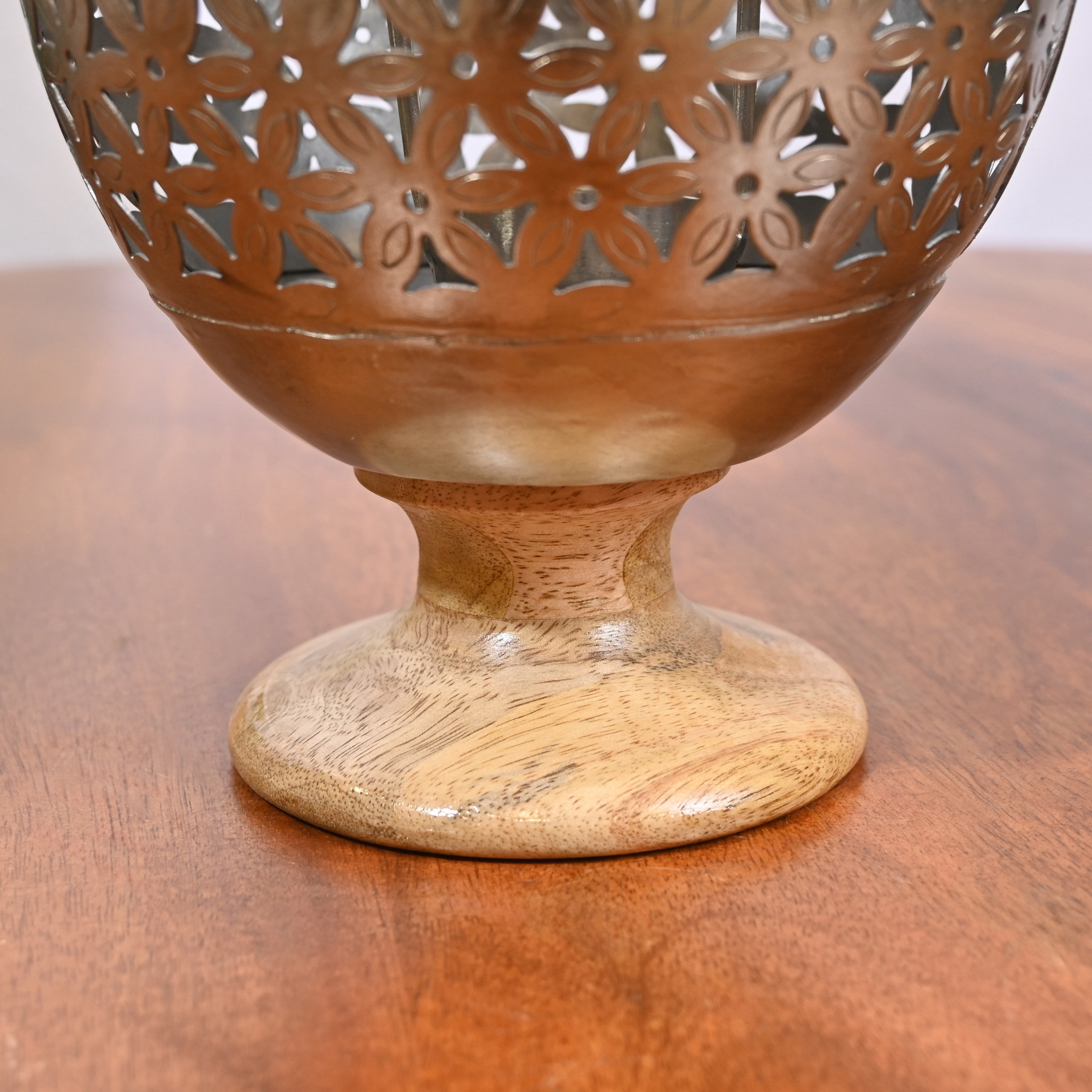 Crafted by Lifestyle Cutwork Detail Candleholder with Wooden Base - 21 cms-household-decor-candleholdersandlanterns-image-3