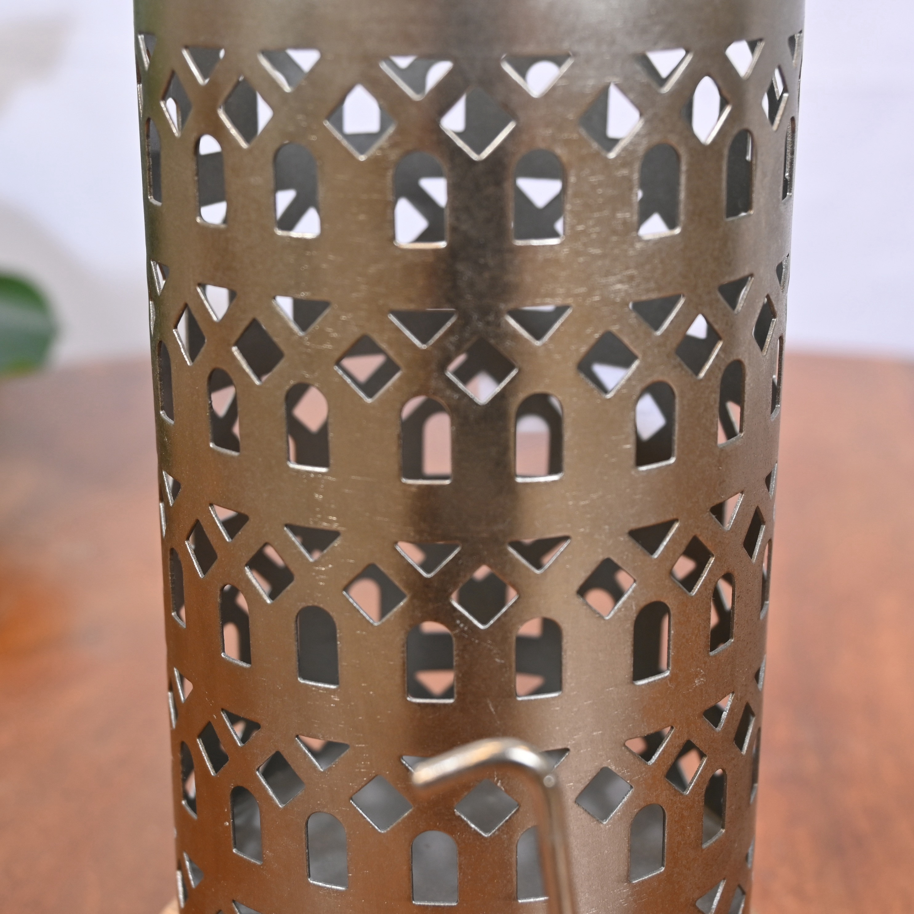 Crafted by Lifestyle Cutwork Detail Metal Candleholder with Wooden Base - 22 cms-household-decor-candleholdersandlanterns-image-3