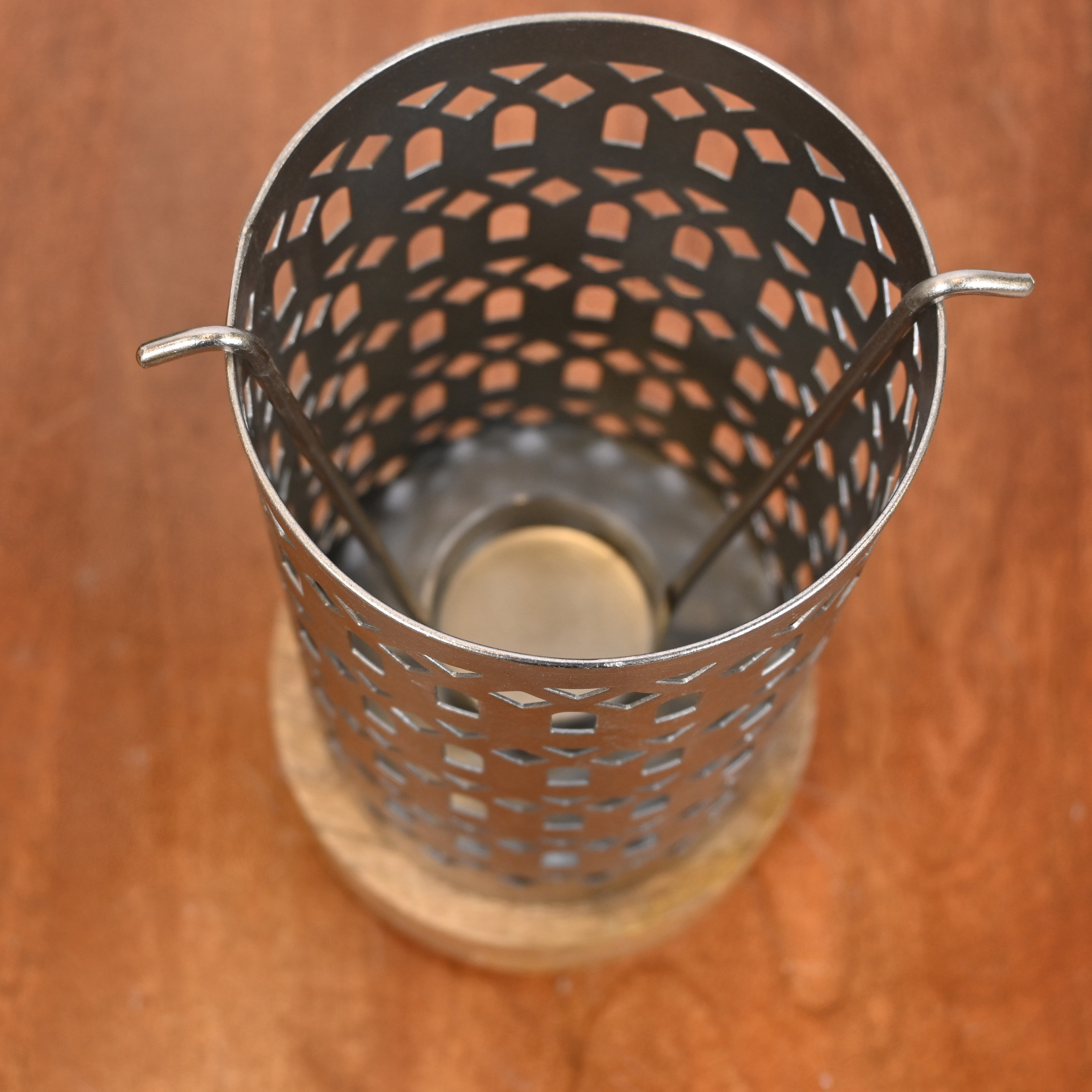 Crafted by Lifestyle Cutwork Detail Metal Candleholder with Wooden Base - 22 cms-household-decor-candleholdersandlanterns-image-5