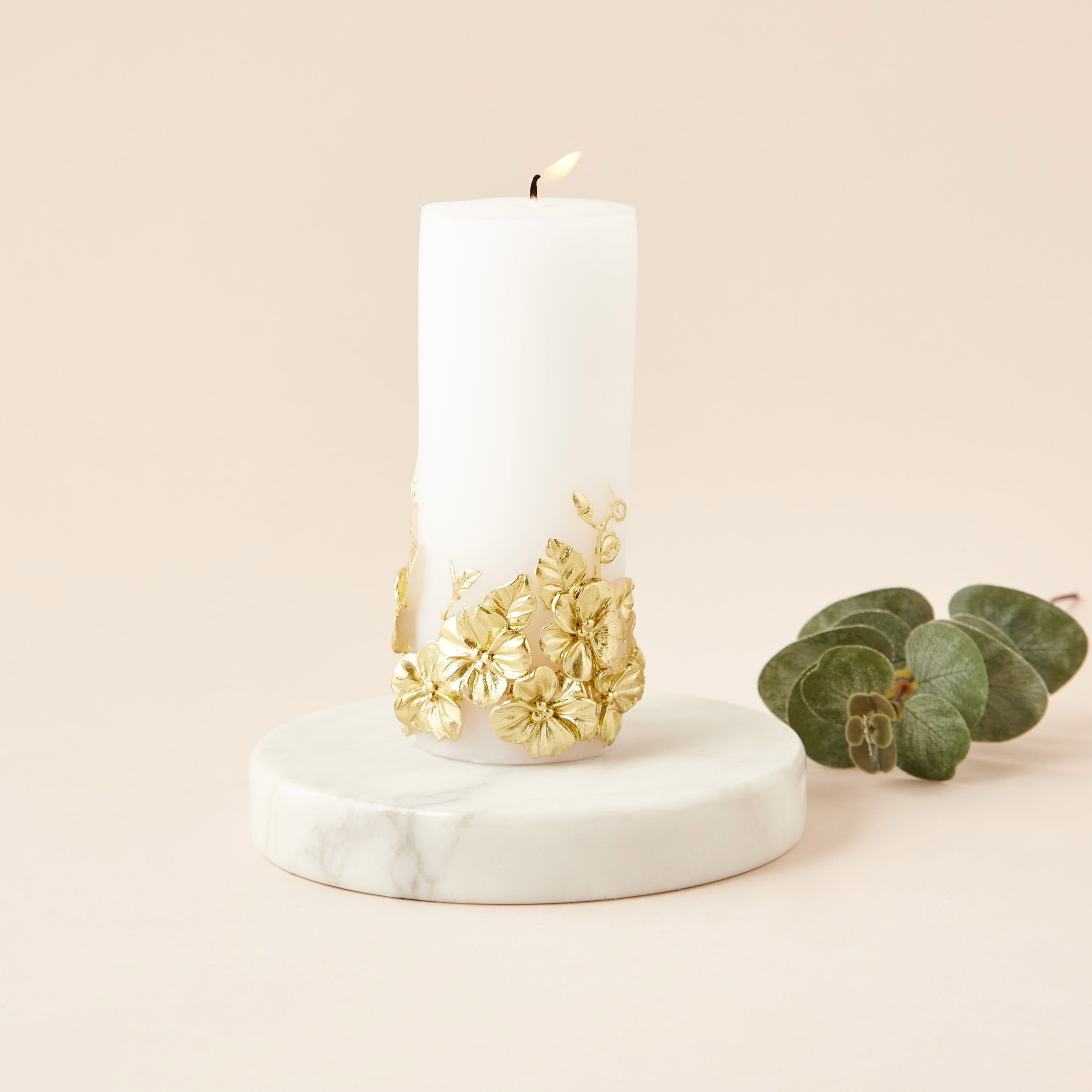 Floral Embellished Unscented Decorative Pillar Candle - 15 cm-household-homefragrance-candles-image-1