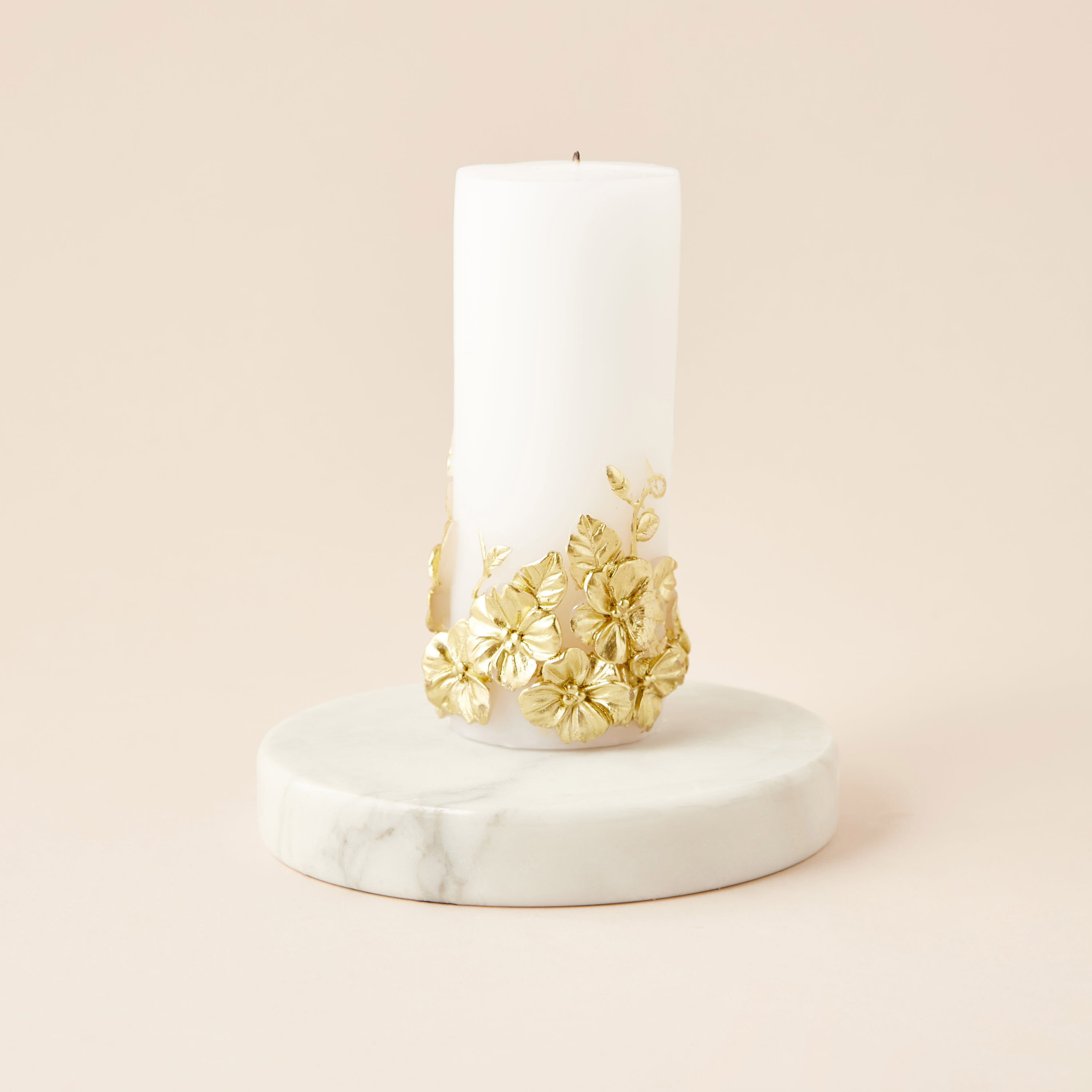 Floral Embellished Unscented Decorative Pillar Candle - 15 cm-household-homefragrance-candles-image-2
