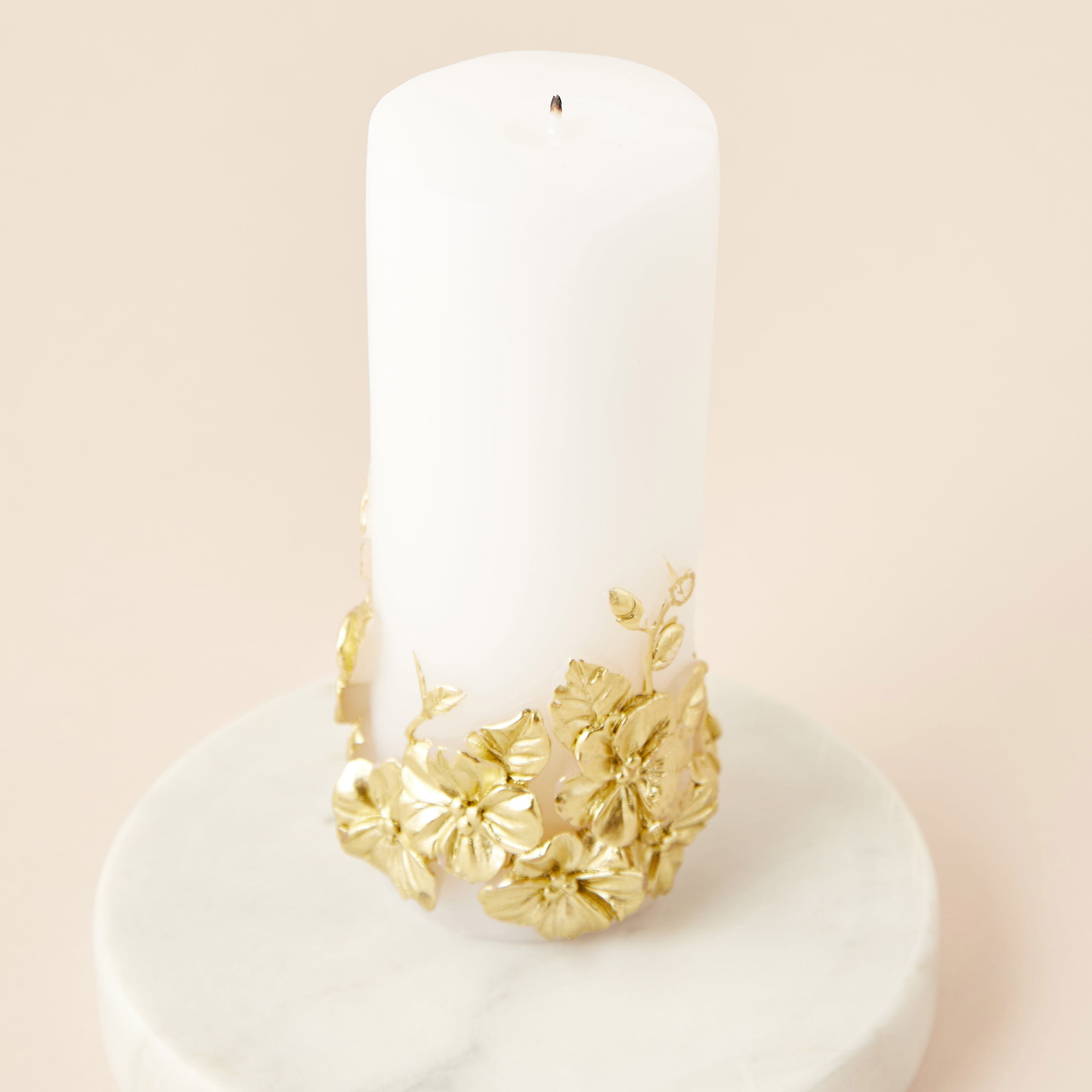 Floral Embellished Unscented Decorative Pillar Candle - 15 cm-household-homefragrance-candles-image-3