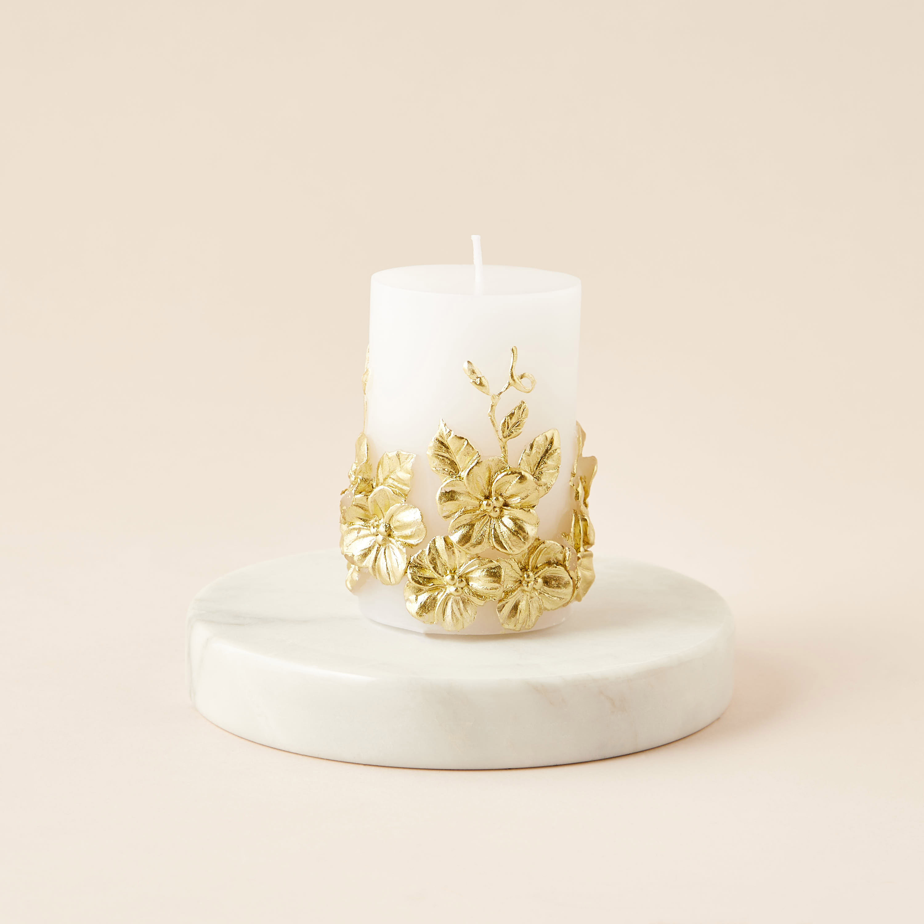 Floral Accent Unscented Decorative Pillar Candle - 9 cm-household-homefragrance-candles-image-2