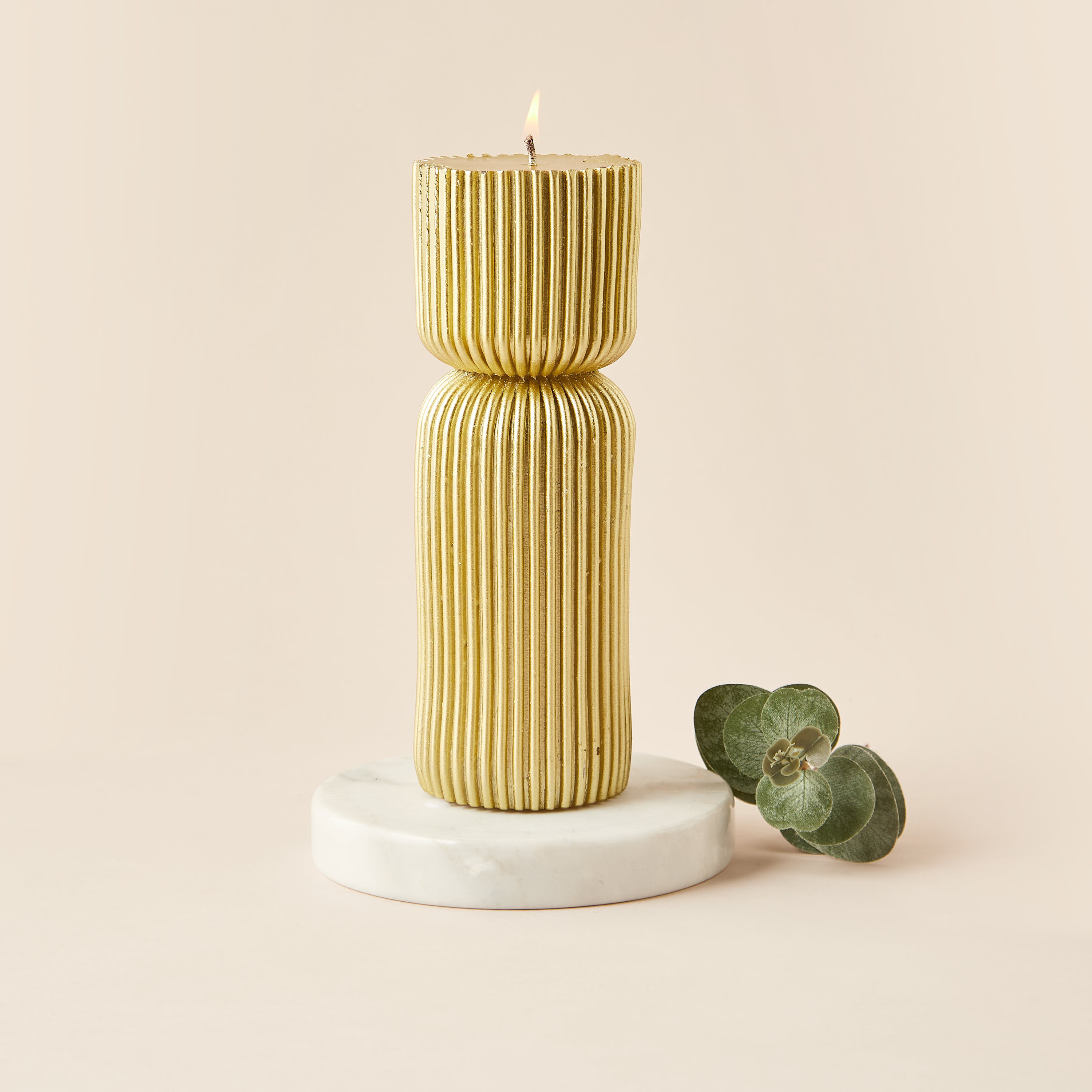 Ribbed Hourglass Unscented Pillar Candle - 23 cm-household-homefragrance-candles-image-1