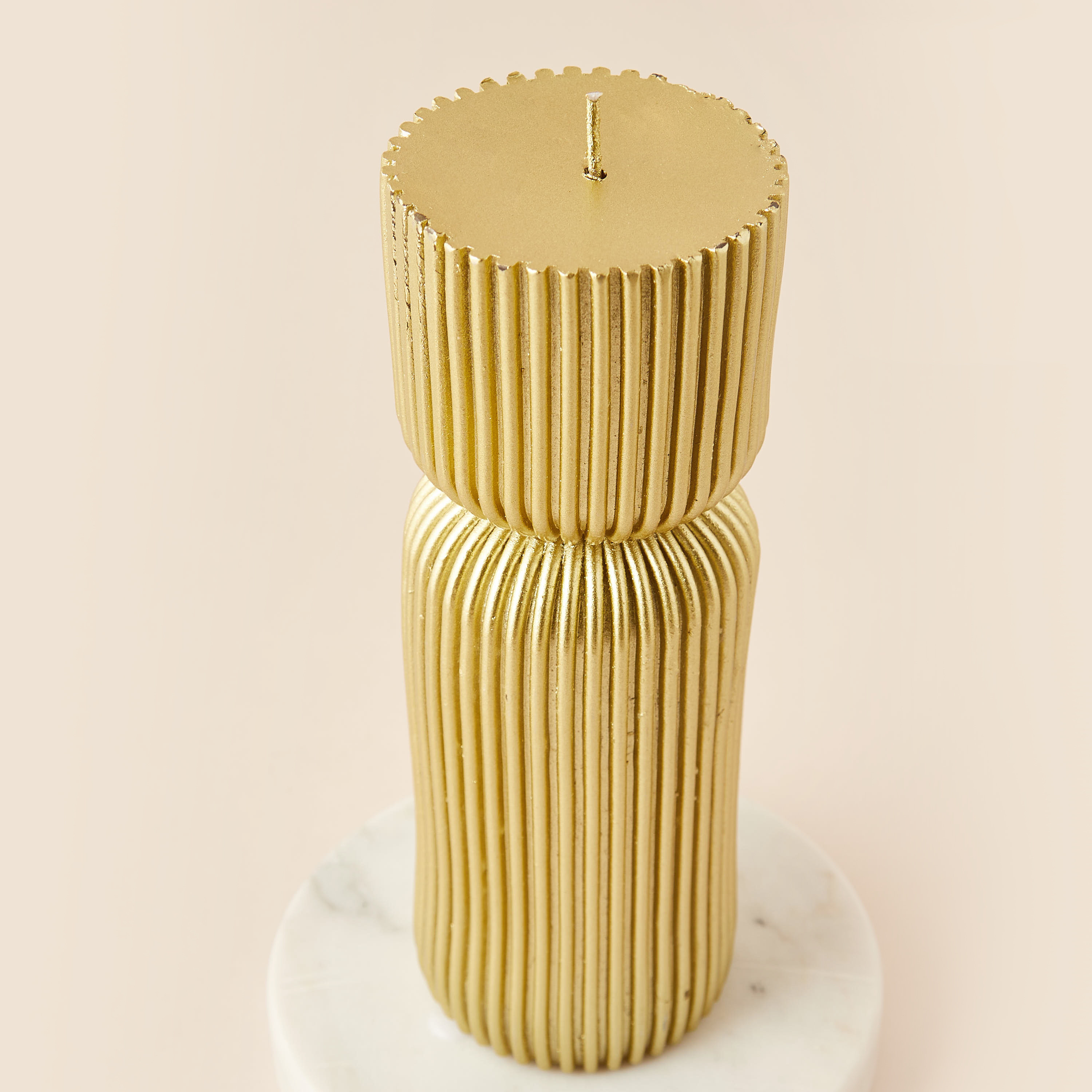 Ribbed Hourglass Unscented Pillar Candle - 23 cm-household-homefragrance-candles-image-3