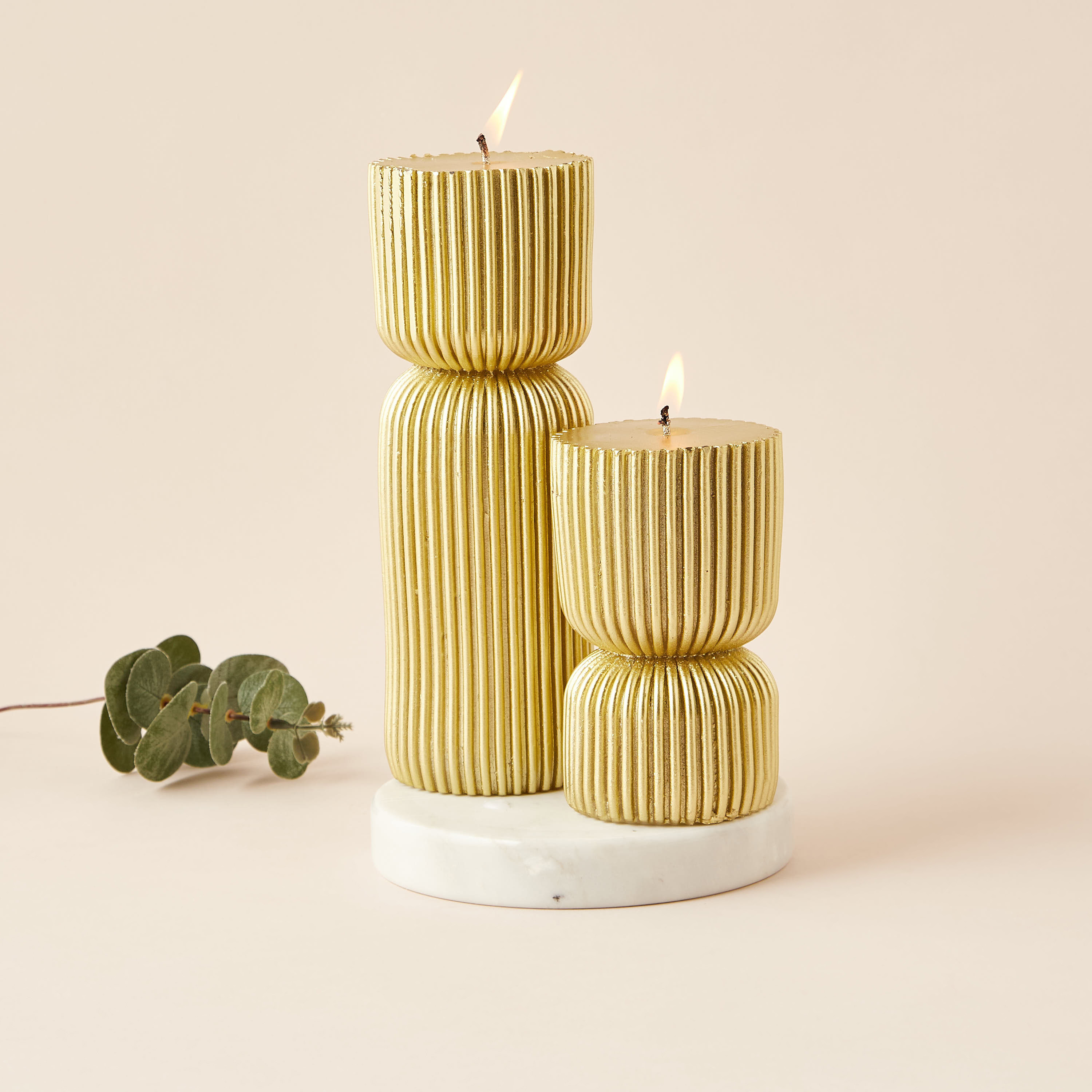 Ribbed Hourglass Unscented Pillar Candle - 23 cm-household-homefragrance-candles-image-5