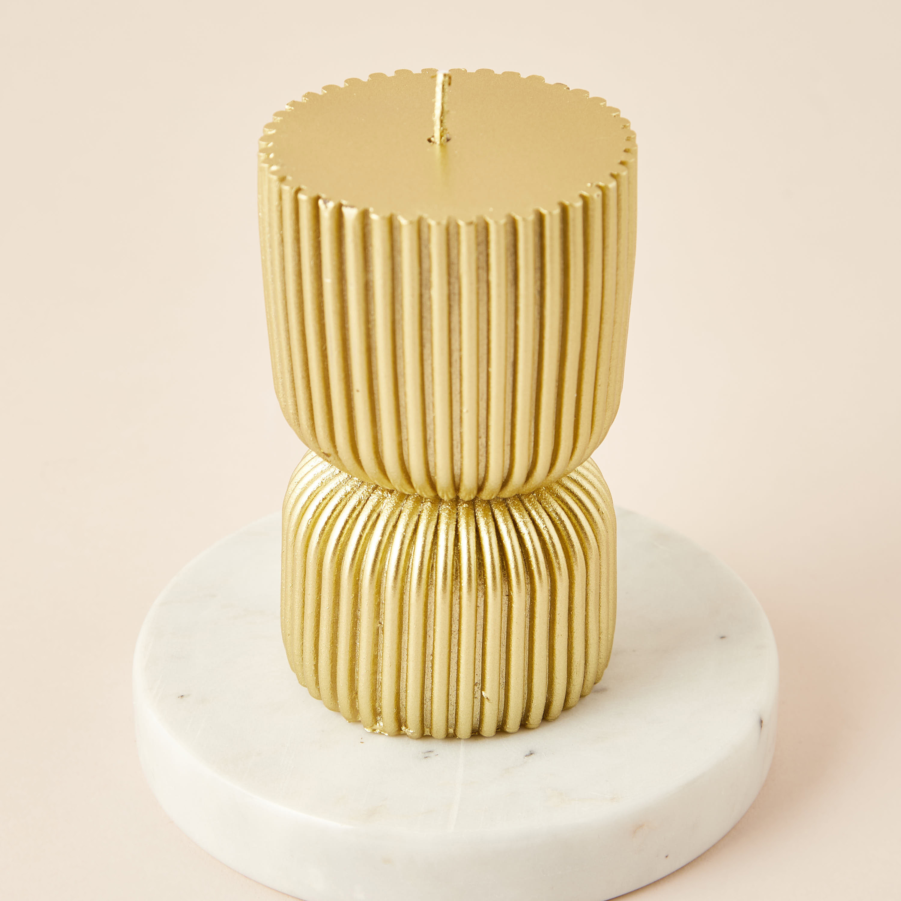 Ribbed Hourglass Unscented Pillar Candle - 13 cm-household-homefragrance-candles-image-3