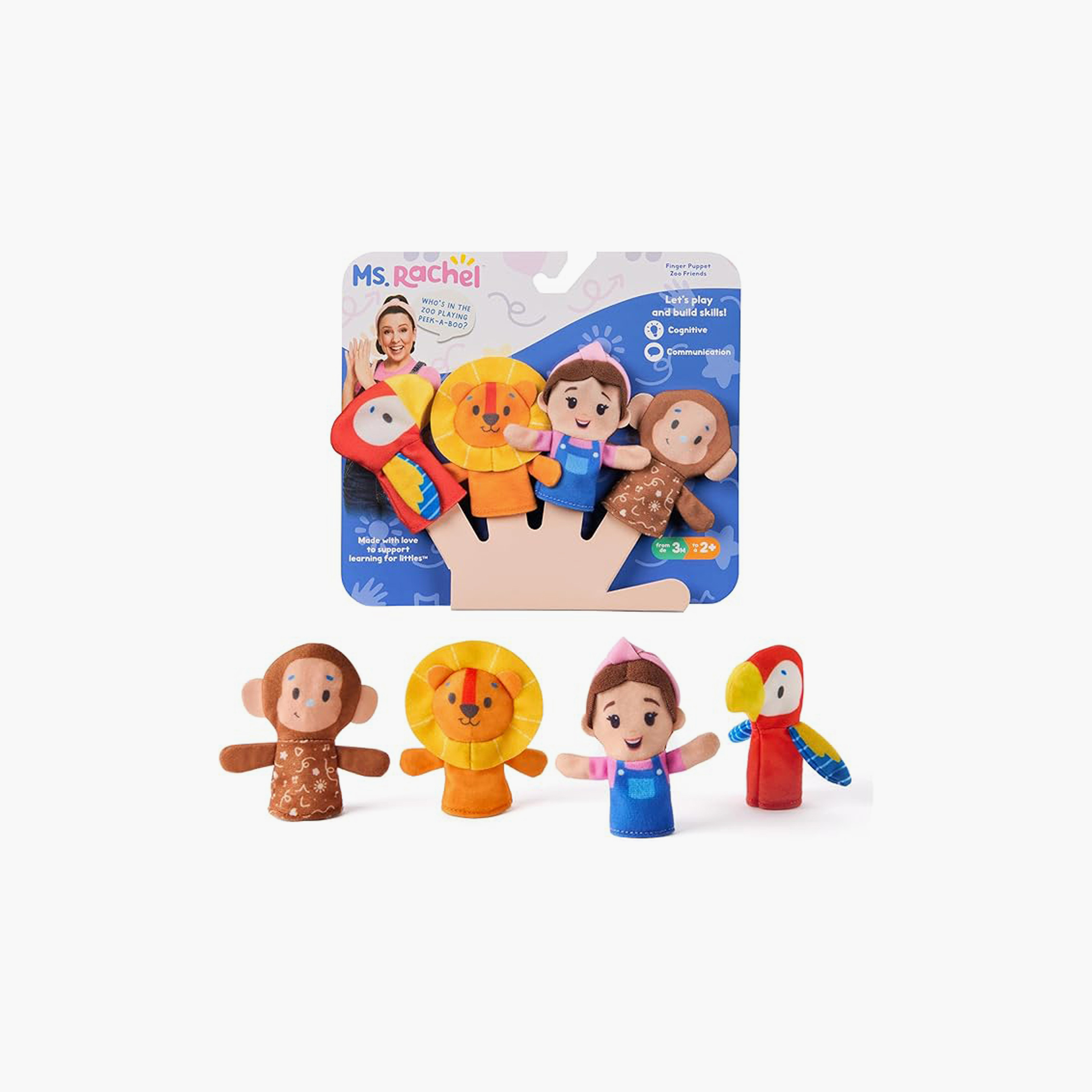 Ms. Rachel 4-Piece Finger Puppets Zoo Friends - Lion, Ms. Rachel, MonkeSpin Mastery & Parrot-toys-babyandtoddlertoys-learningtoys-image-1