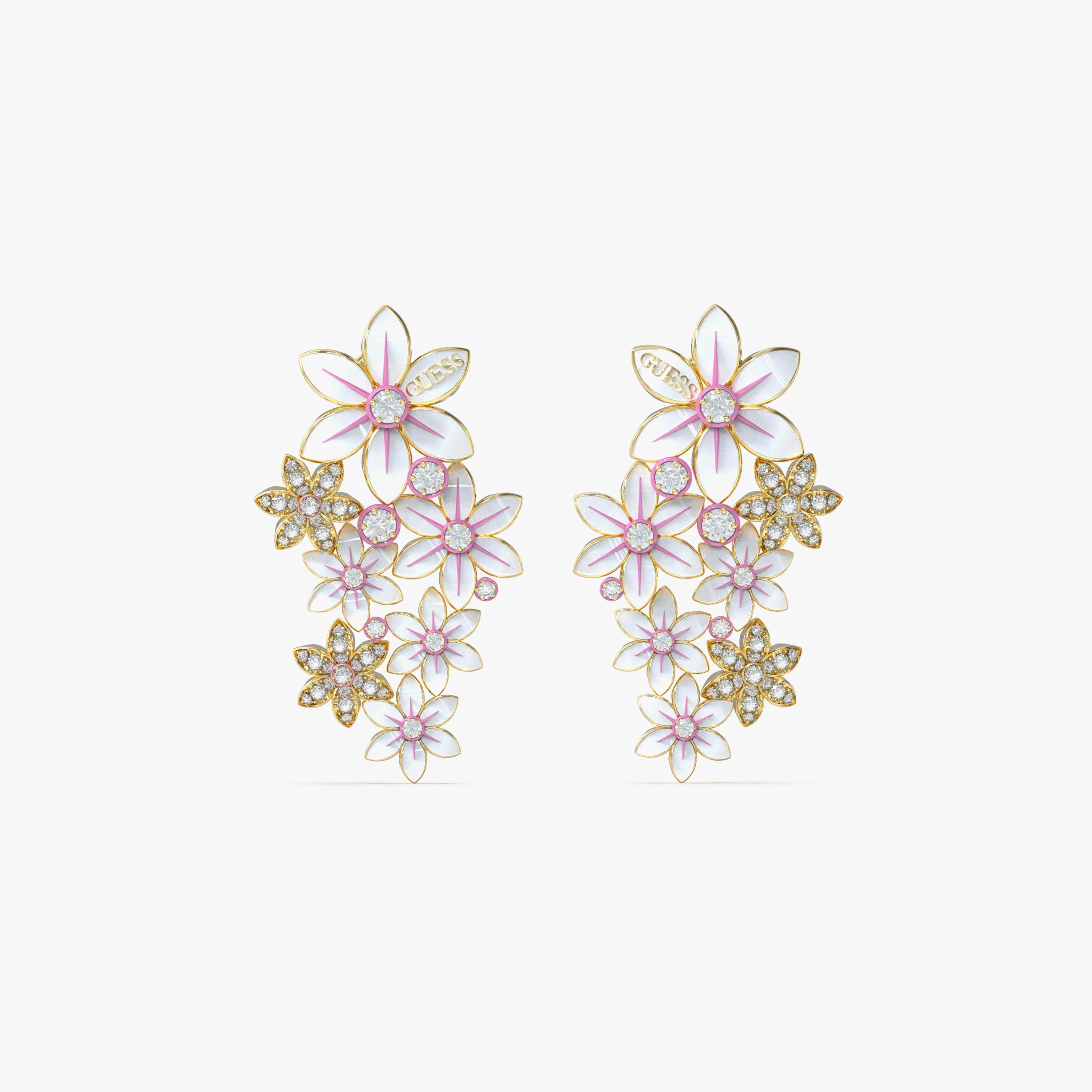 Guess White Lotus Women Multicolour Floral Drop Earrings Stainless Steel | JUBE04129JWYGWHT-women-watchesandjewellery-jewellery-earrings-image-1