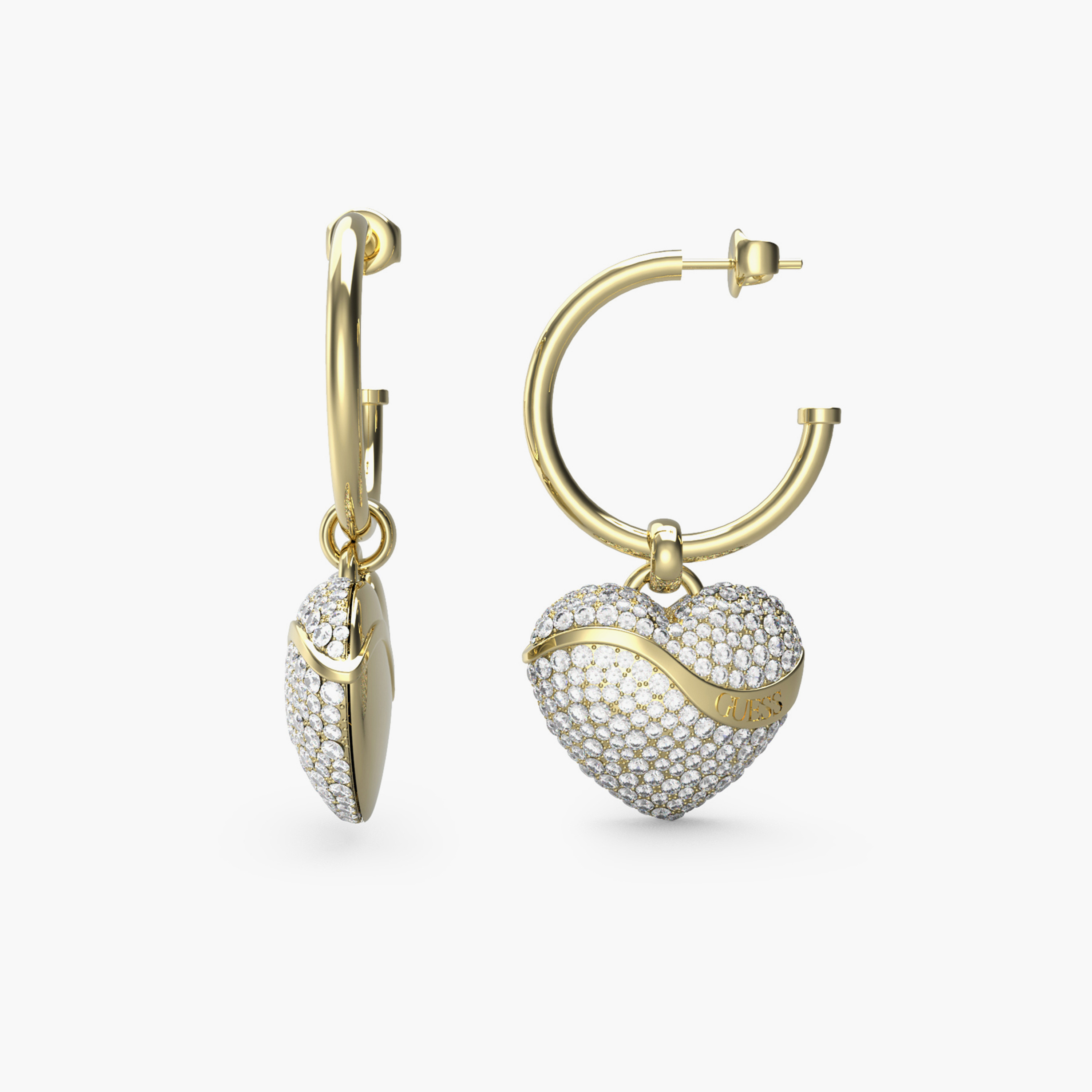Guess In My Heart Women Gold Embellished Heart Charm Hoop Earrings Stainless Steel | JUBE04495JWYGT-women-watchesandjewellery-jewellery-earrings-image-1