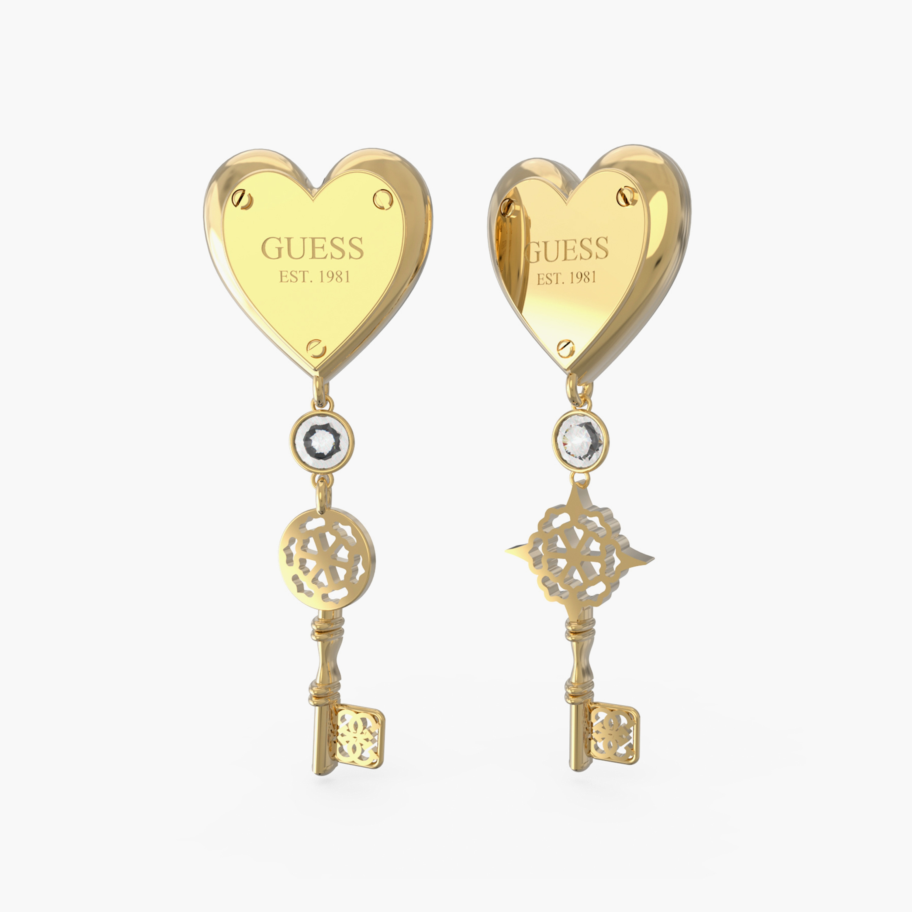 Guess All You Need Is Love Women Gold Embellished Drop Earrings Stainless Steel | JUBE04217JWYGT-women-watchesandjewellery-jewellery-earrings-image-1