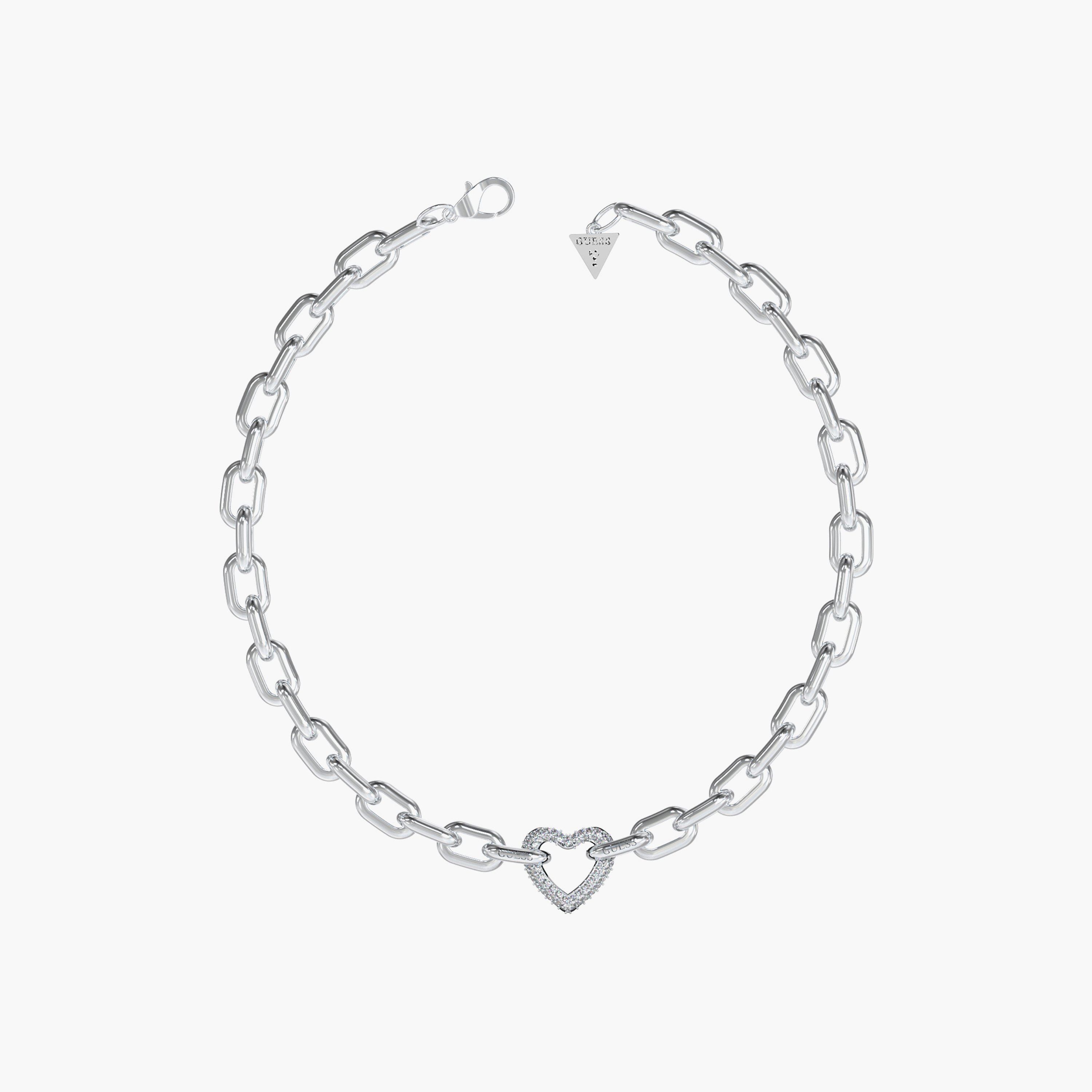 Guess Beloved Women Embellished Heart Link Chain Necklace Stainless Steel | JUBN05015JWRHT-women-watchesandjewellery-jewellery-necklacesandpendants-image-1