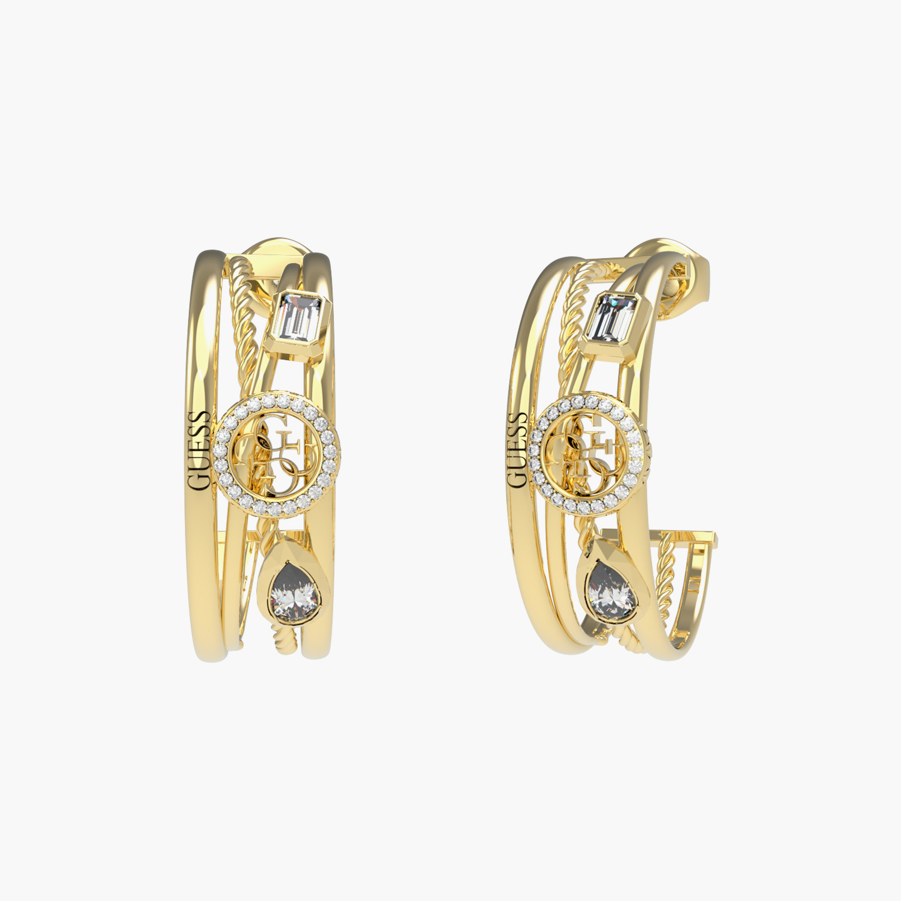 Guess 4G Light Women Gold Embellished Hoop Earrings Stainless Steel | JUBE05236JWYGT-women-watchesandjewellery-jewellery-earrings-image-1