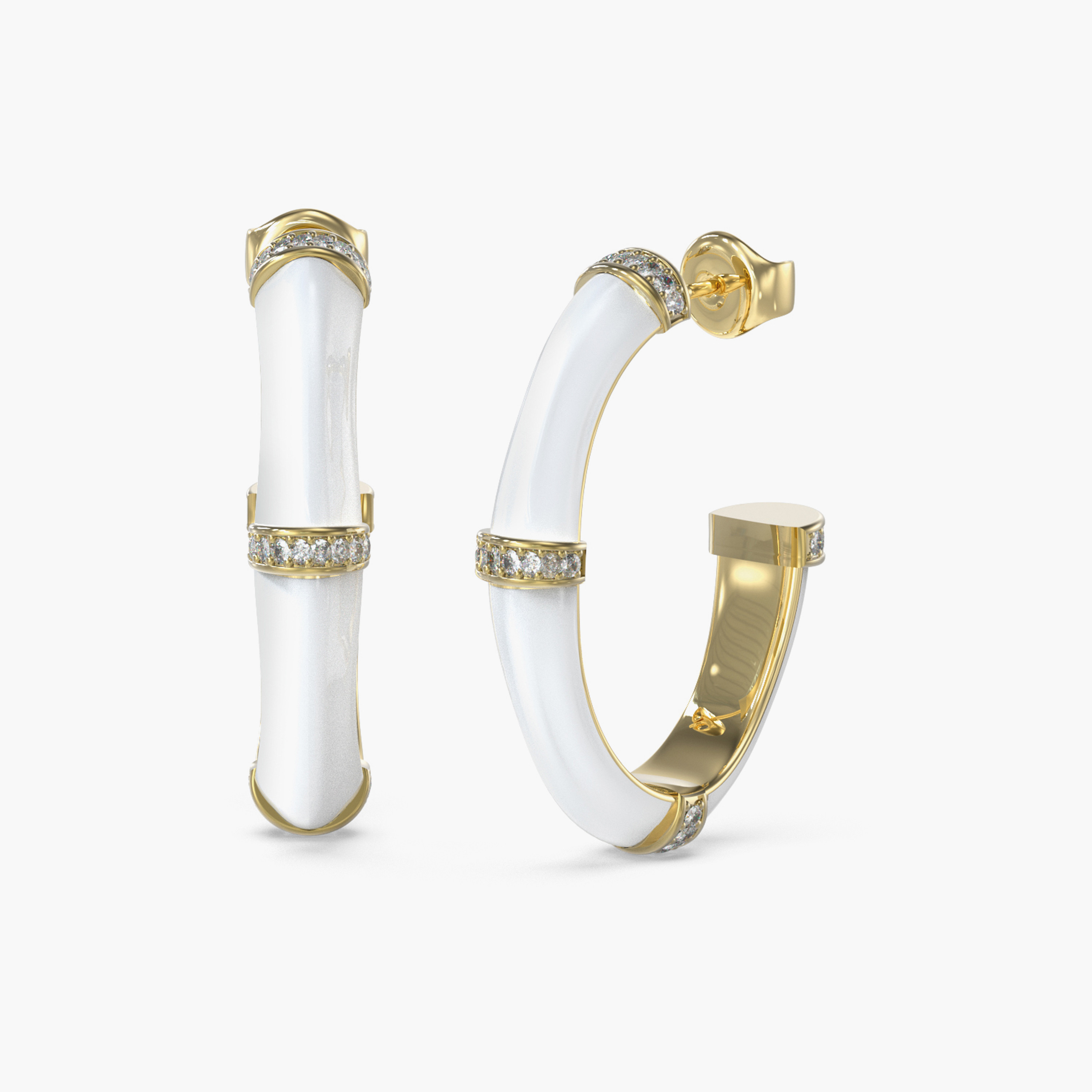 Guess Bamboo Women White Embellished Hoop Earrings Stainless Steel | JUBE05156JWYGWHT-women-watchesandjewellery-jewellery-earrings-image-1