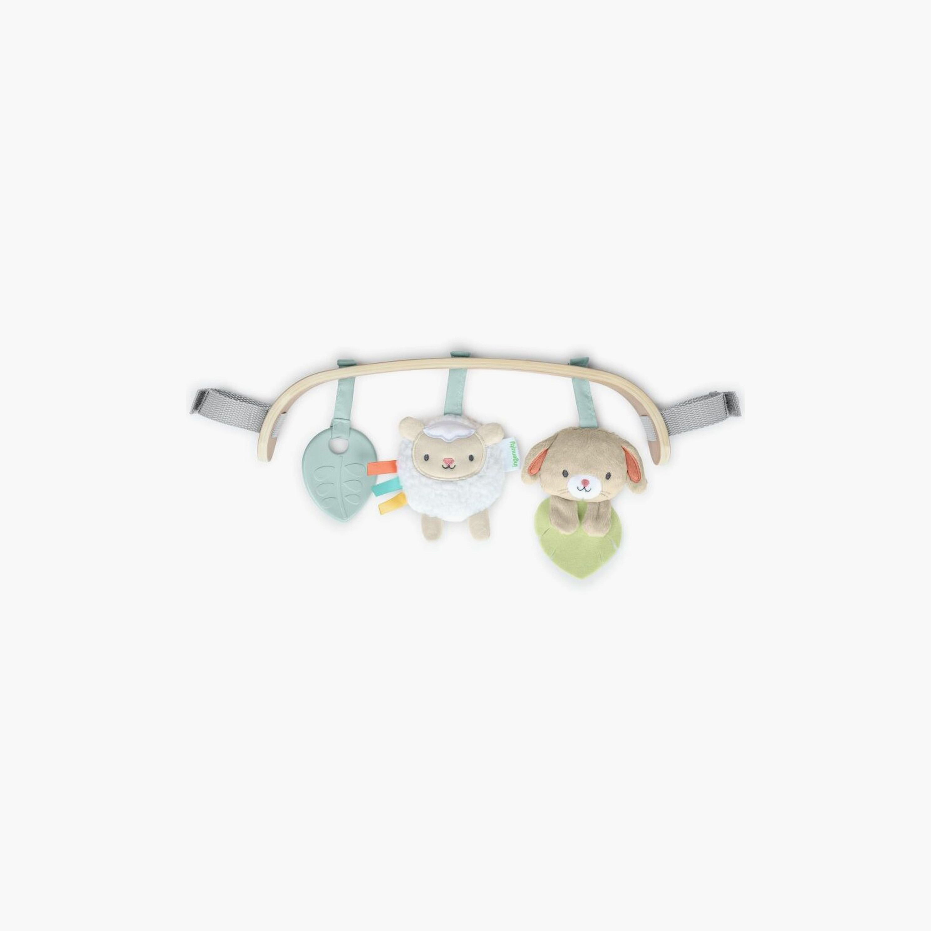 Ingenuity Soothing Essentials Wood Carrier Toy Bar with 3-Piece Removable Toys - 0-12 Months-toys-babyandtoddlertoys-strollertoys-image-1