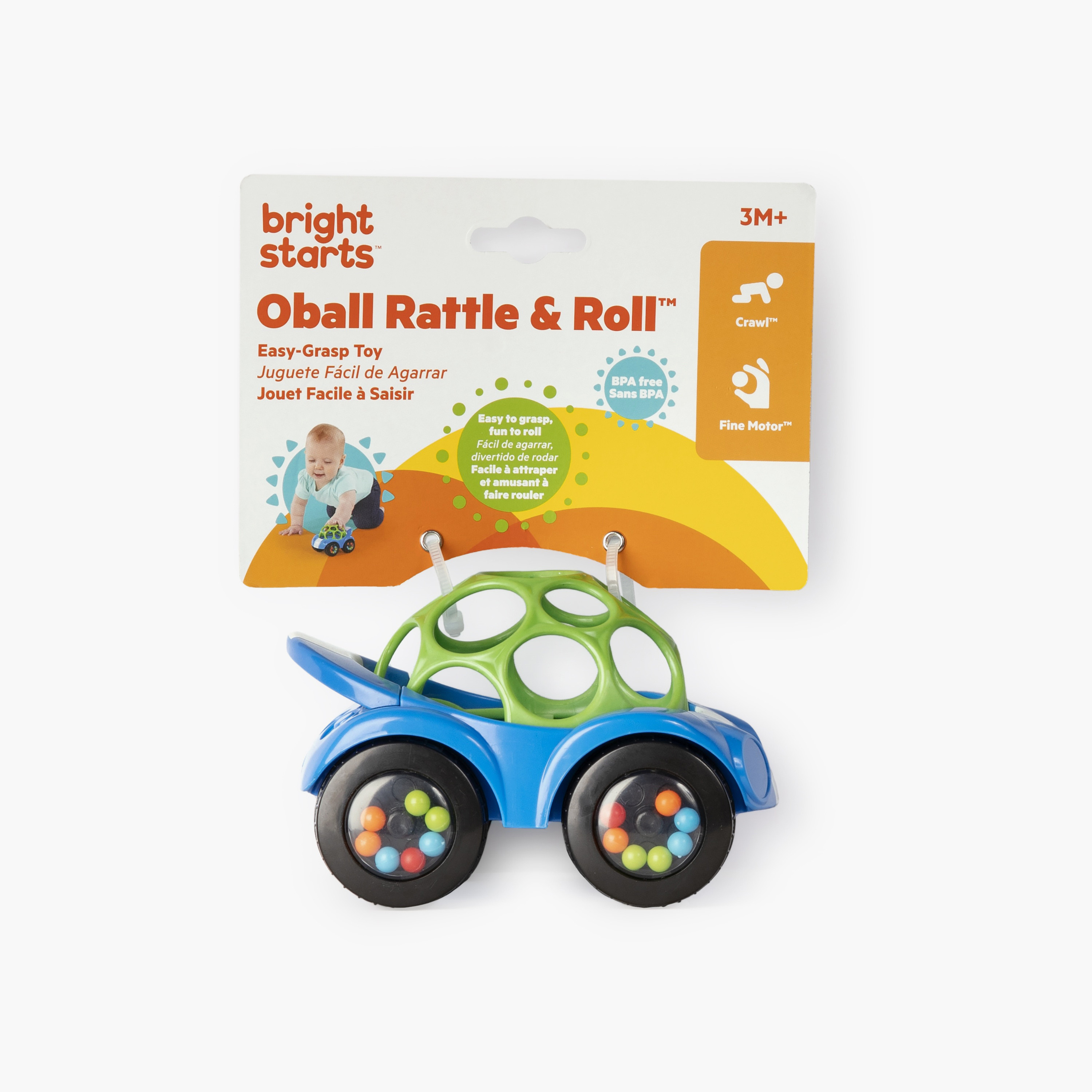 Bright Starts Oball Rattle & Roll Car Toy with Flexible Grip Design & Sound Beads 3 Months+-toys-babyandtoddlertoys-rattlesandteethers-image-5
