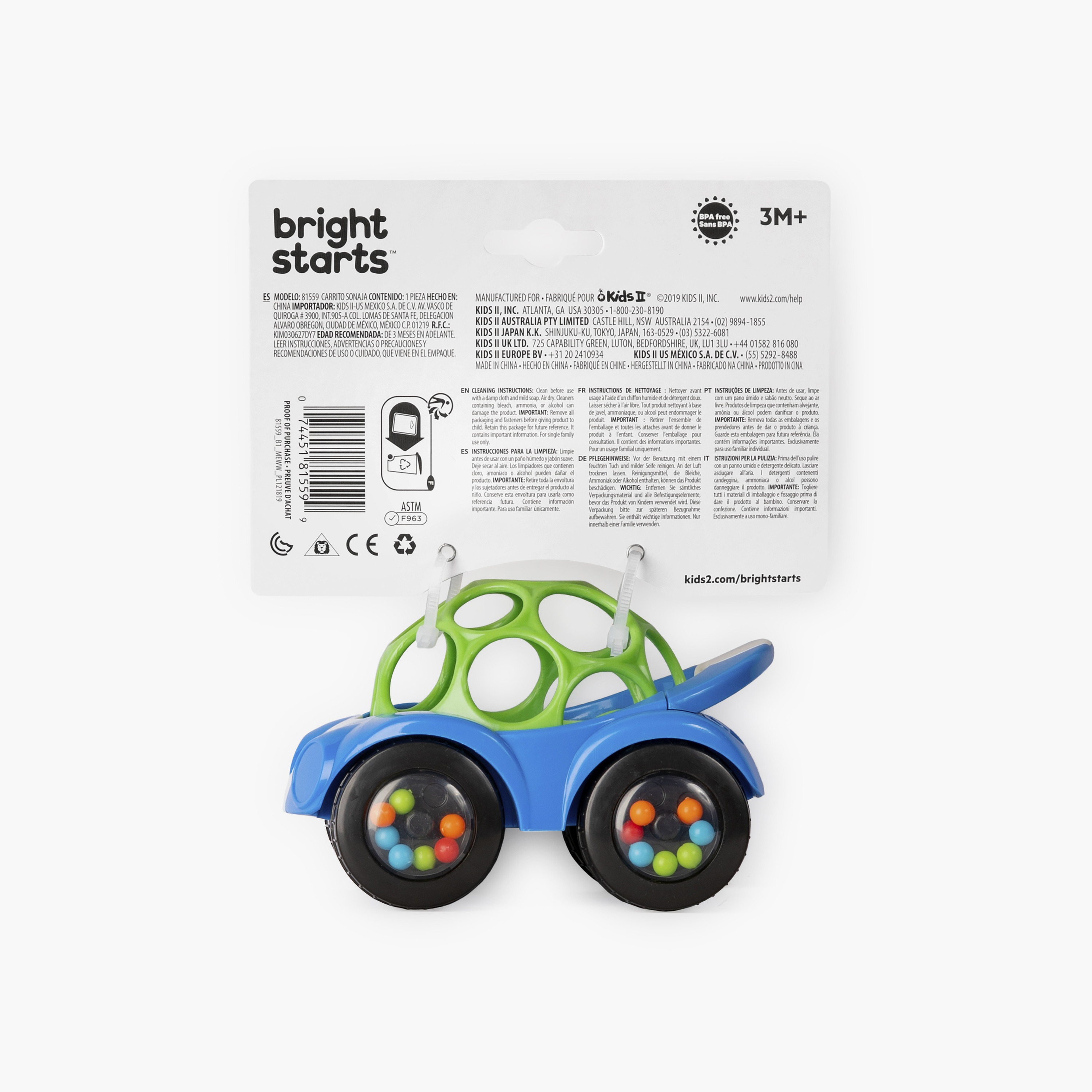 Bright Starts Oball Rattle & Roll Car Toy with Flexible Grip Design & Sound Beads 3 Months+-toys-babyandtoddlertoys-rattlesandteethers-image-6