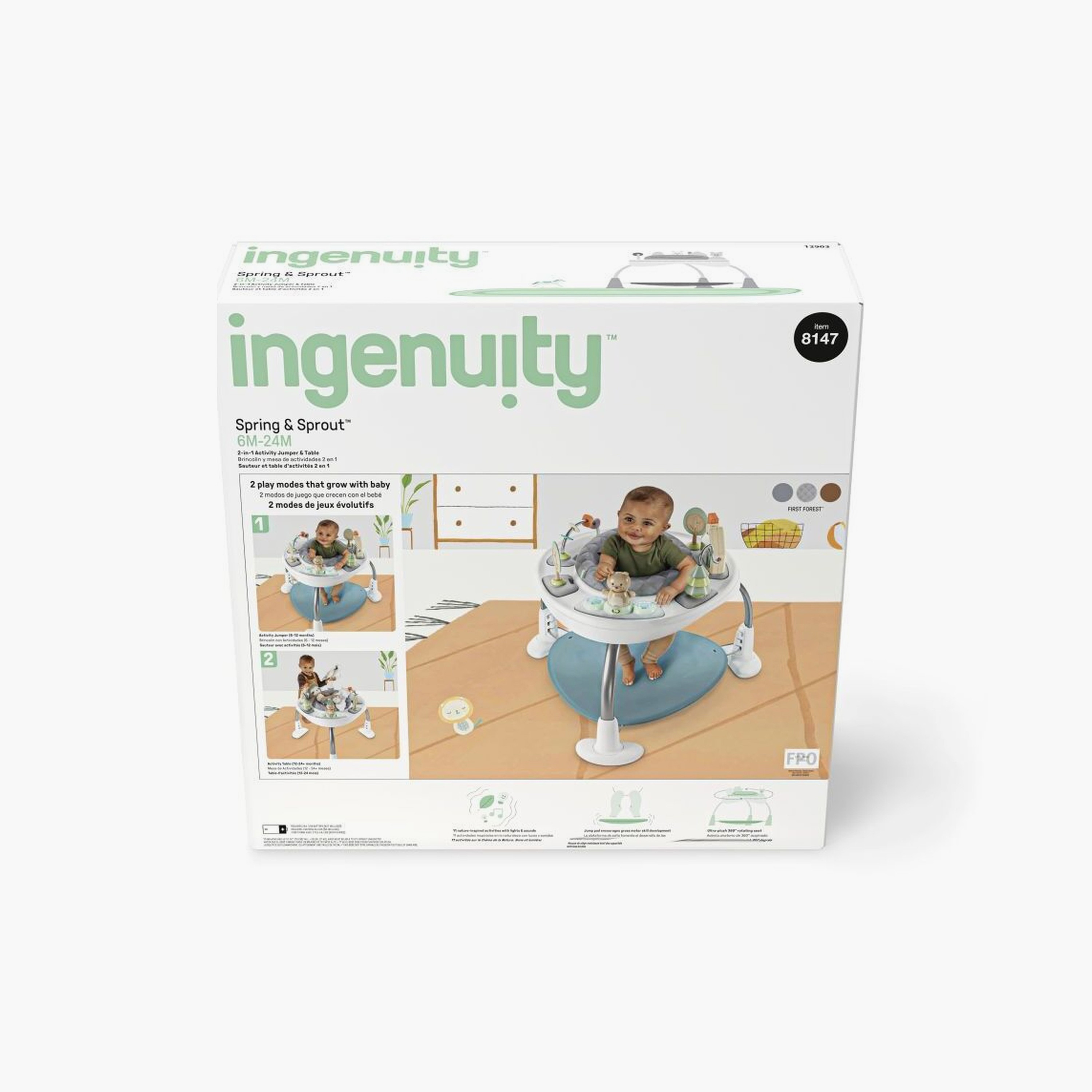 Ingenuity Spring & Sprout 2-in-1 Baby Activity Centre Jumper with Table - First Forest - 6 Months+-baby-infantactivity-bouncers-image-2